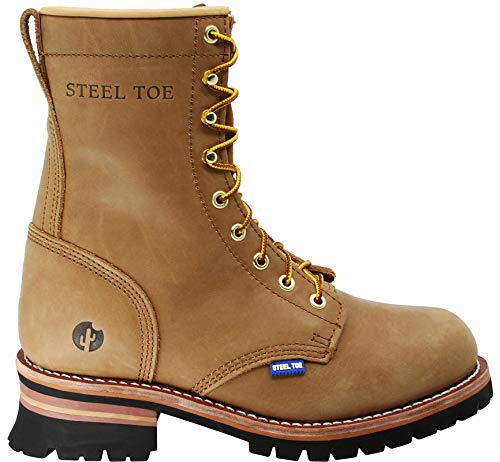 CACTUS Men's 9219S 9-Inch Steel Toe Logger Work Boots - Oil-Resistant Rubber Outsole, Lace-Up Safety Shoes for Forestry & Logging - Durable Work Boots for Construction, Landscaping & Outdoor Jobs