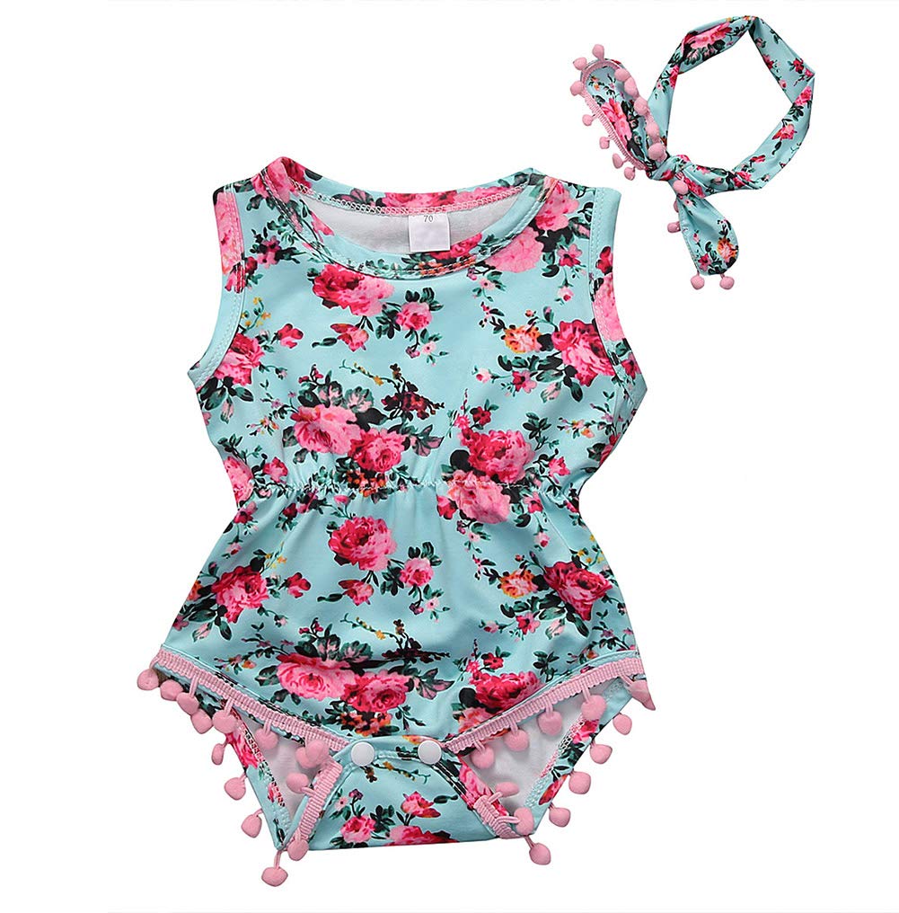 Douhoow Newborn Girl Outfits - Baby Tassel Romper Bodysuit Jumpsuit Playsuit with Headband 2-Piece Set | Perfect for Photoshoots, Baby Showers & Special Occasions