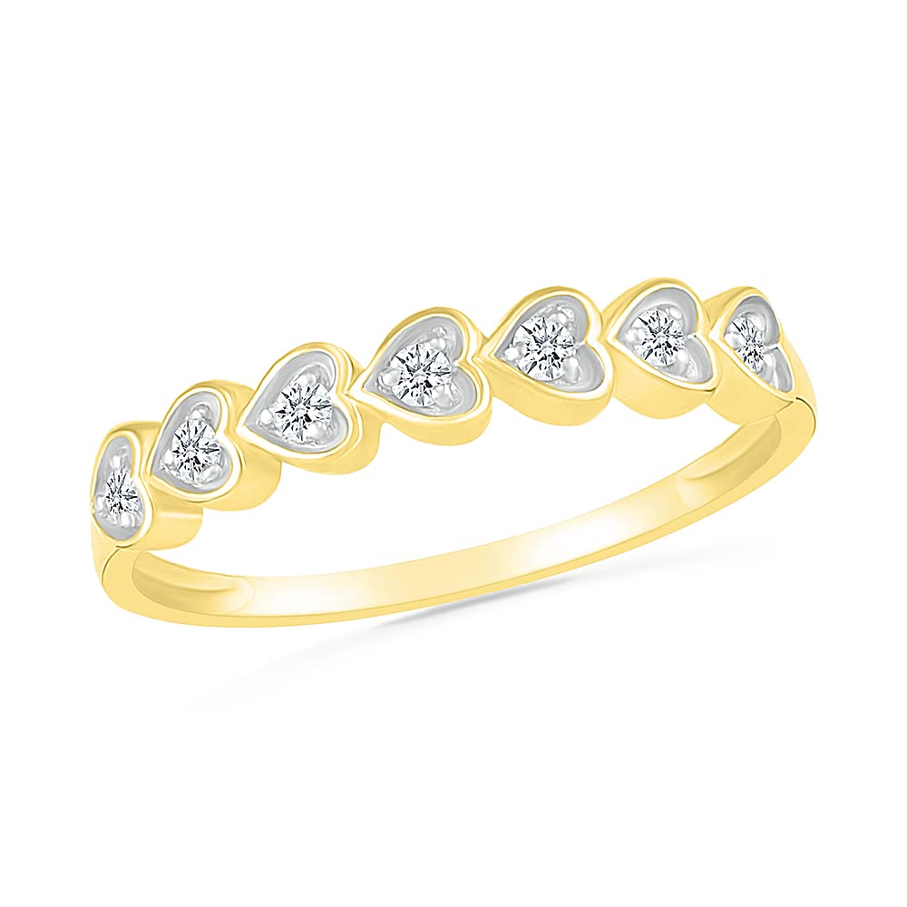 10kt Gold Round White Diamond Fluttering Heart Band Ring for Women - 1/10 CTTW Dainty Stackable Ring - Perfect for Valentine's Day, Anniversary & Everyday Elegant Jewelry Gift
