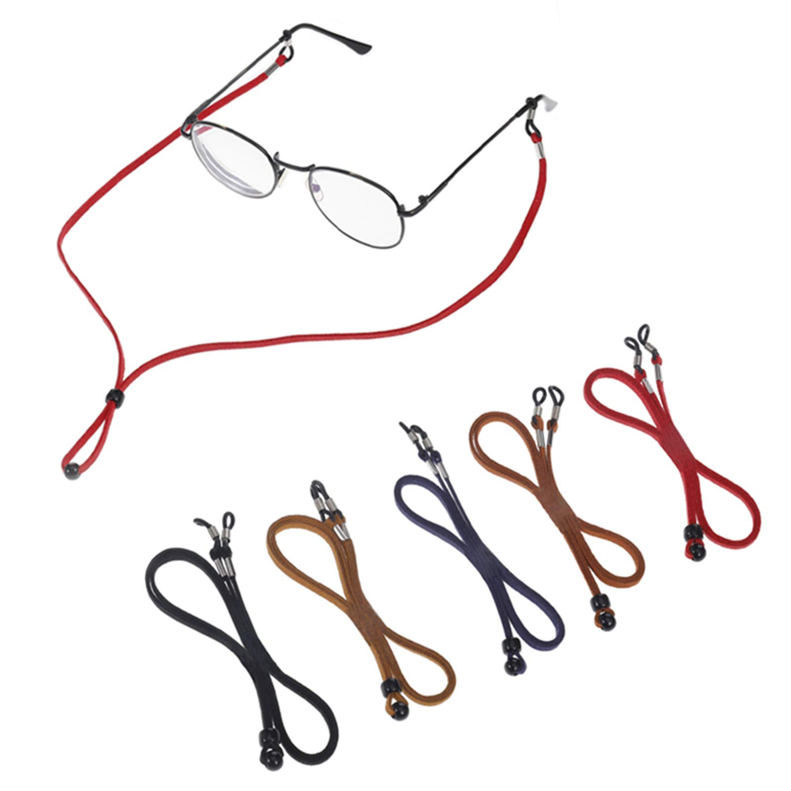 Adjustable PU Leather Eyeglass Strap - 5pcs Multi-Color for Sports & Reading Glasses