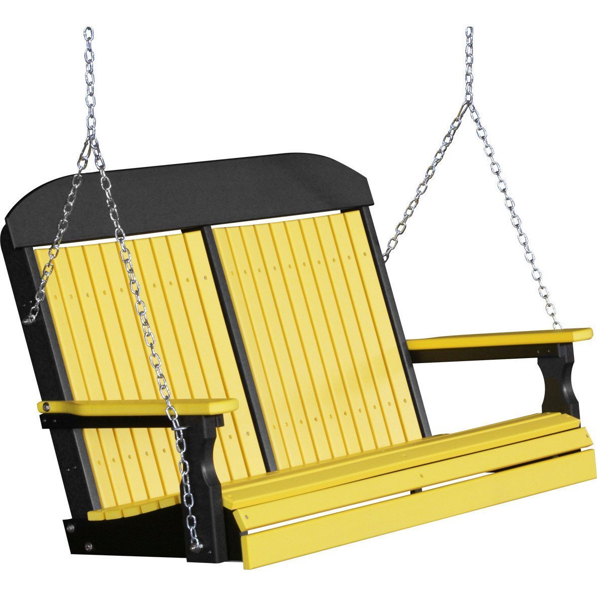 LuxCraft 4ft Yellow Classic Highback Porch Swing - Durable Recycled Plastic Outdoor Furniture for Patio, Garden, and Backyard Relaxation