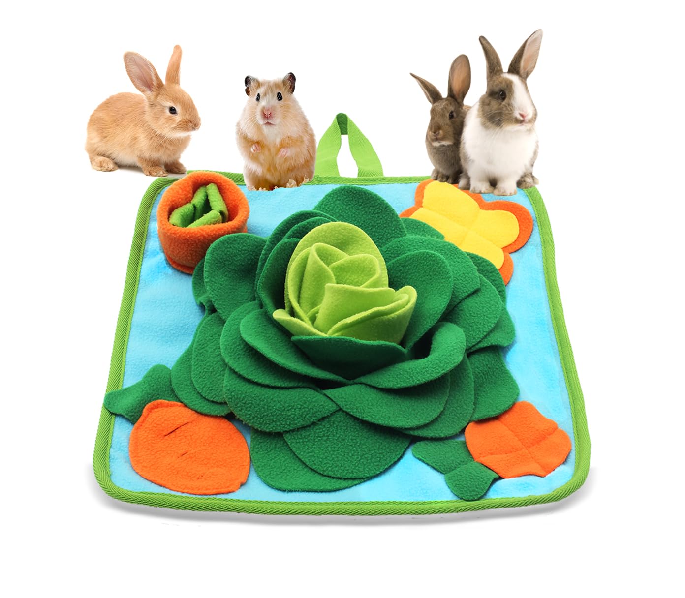 **Rabbit Foraging Mat - Snuffle Mat for Small Animals, Bunny Puzzle Toys, Interactive Feeding Mat for Guinea Pigs, Hedgehogs, Chinchillas & Puppies (Green) - Slow Feeder & Enrichment Toy for Mental Stimulation & Fun Playtime**