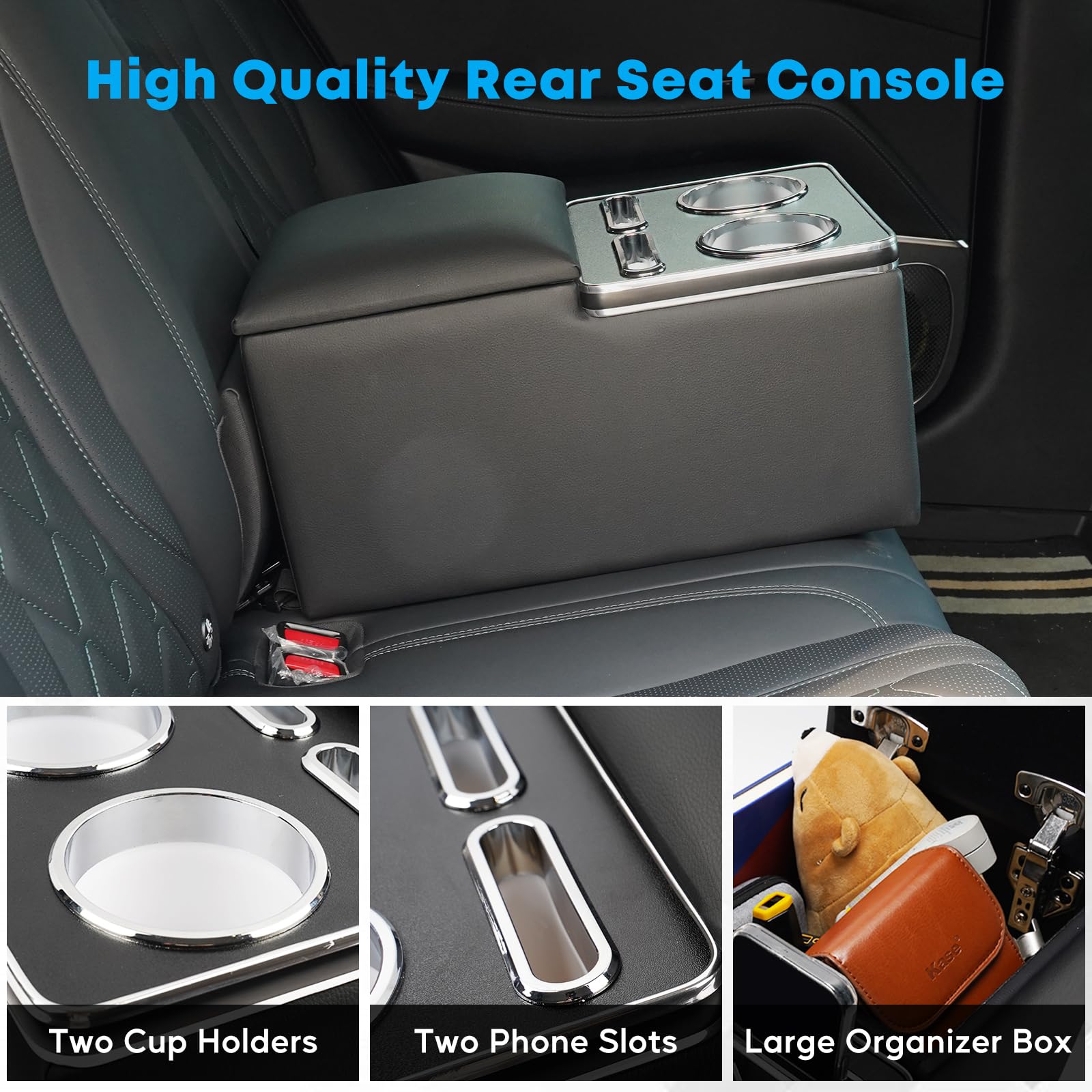 Universal Bench Seat Center Console Organizer with Cup Holders - Durable & Stylish Storage Solution for Cars, Trucks & SUVs - Perfect for Road Trips, Camping & Daily Commute (Black)