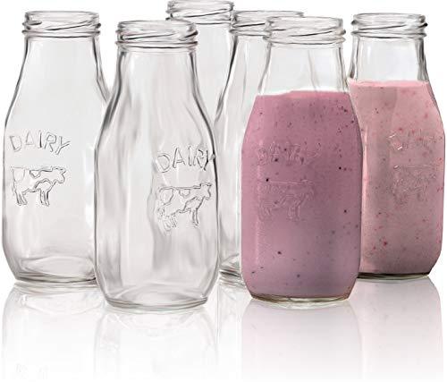 Circleware Country Milk Bottles Set of 6 - 10.5 oz Clear Glass Drinking Glasses for Water, Juice, Beer & Cocktails - Farmhouse Kitchenware & Barware for Home, Restaurant & Party Decor
