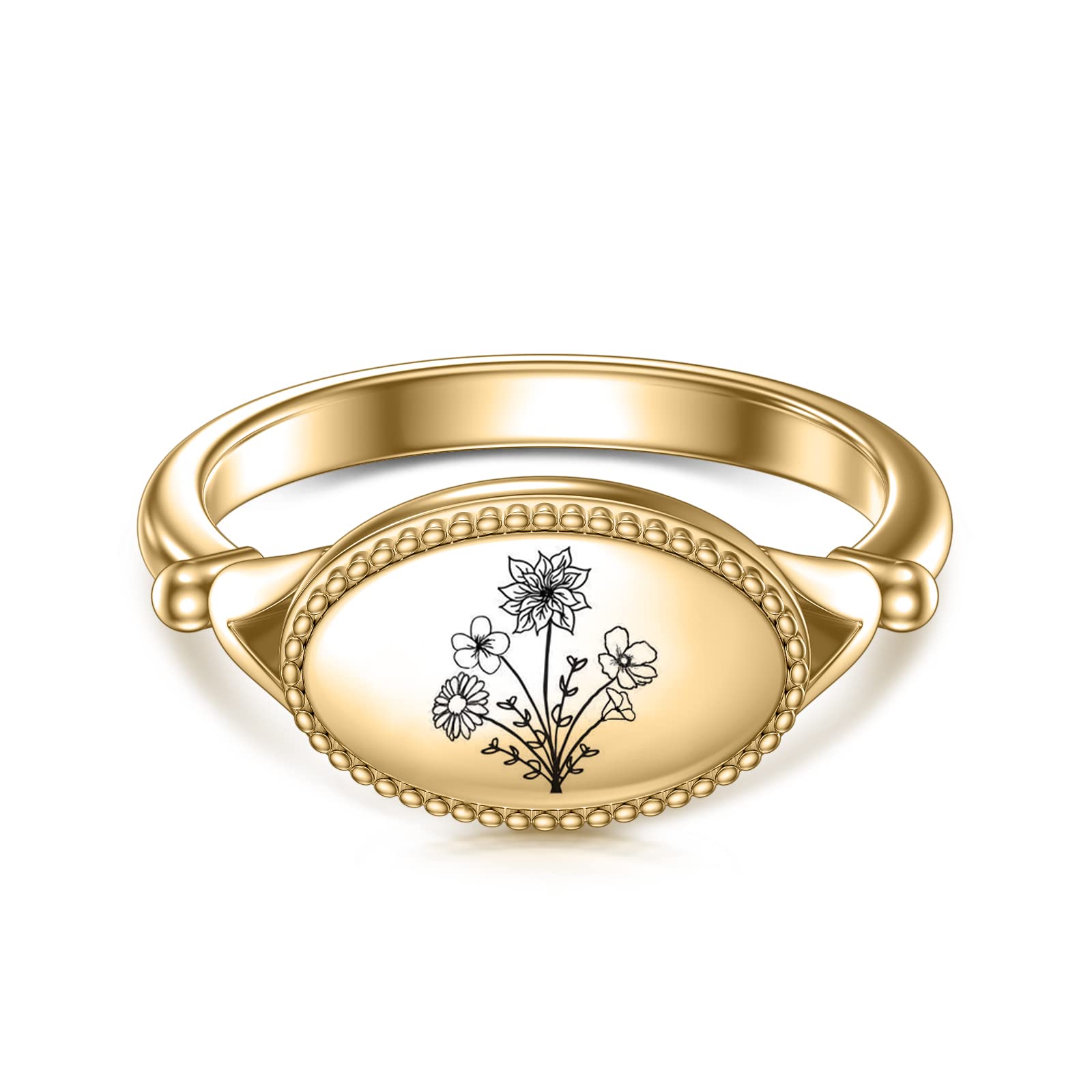 SIMONLY Personalized Birth Month Flower Ring for Women & Men - 925 Sterling Silver Mother's Day & Birthday Gift - Perfect for Anniversary, Valentine's Day & Special Occasions