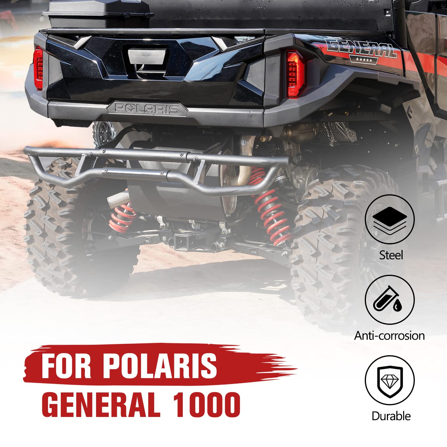 HAKA TOUGH Heavy Duty Rear Bumper & Brush Guard for Polaris General 1000 (2016-2024) - Compatible with General 4 1000/XP 1000/XP 4 1000, OEM #2884345 Replacement - Off-Road Protection & Vehicle Accessories for Adventure & Trail Riding