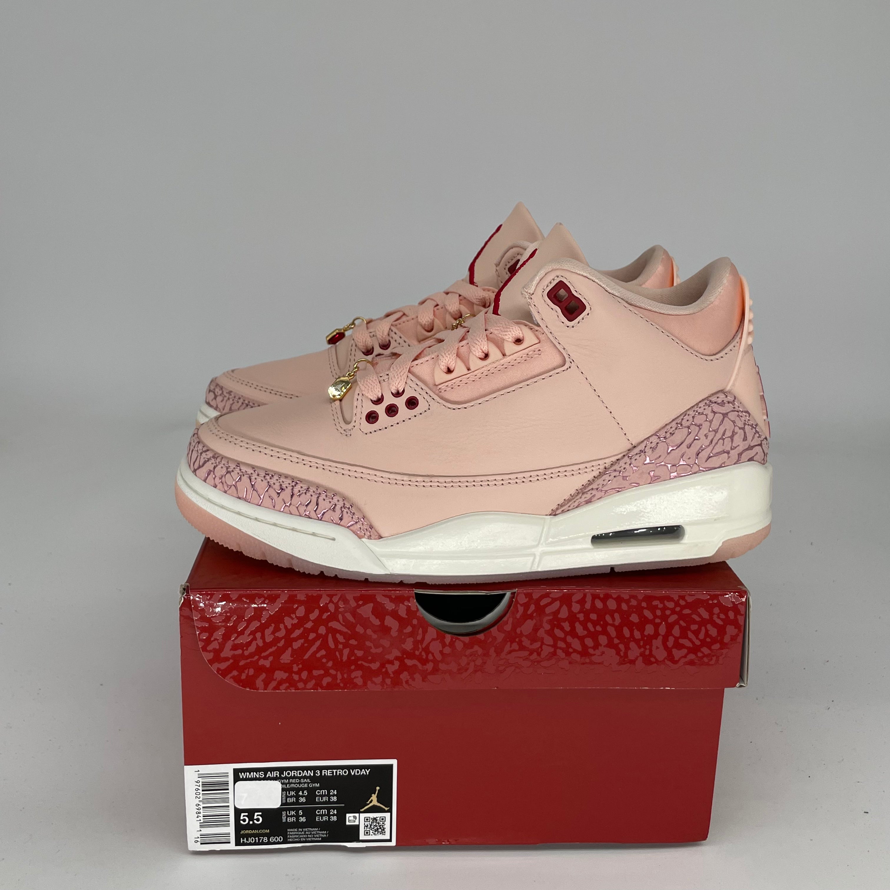 AIR JORDAN 3 VALENTINES DAY SNEAKERS - WOMEN'S SIZE 5.5/7W (HJ0178 600) - Perfect Gift for Valentine's Day, Anniversary or Special Occasions