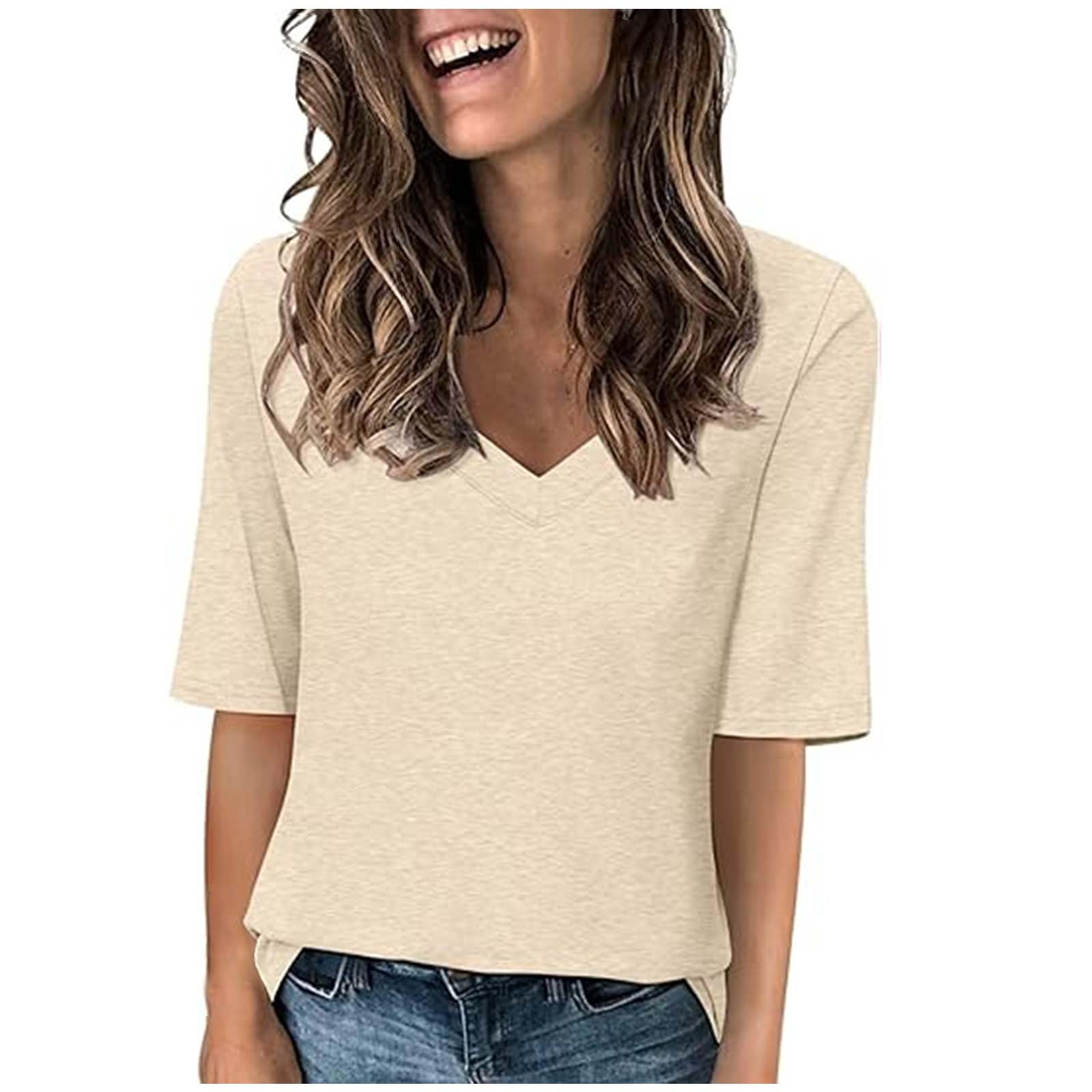Women's Loose V-Neck T-Shirt - Plus Size Casual Blouse for Summer 2024 | Office & Outings