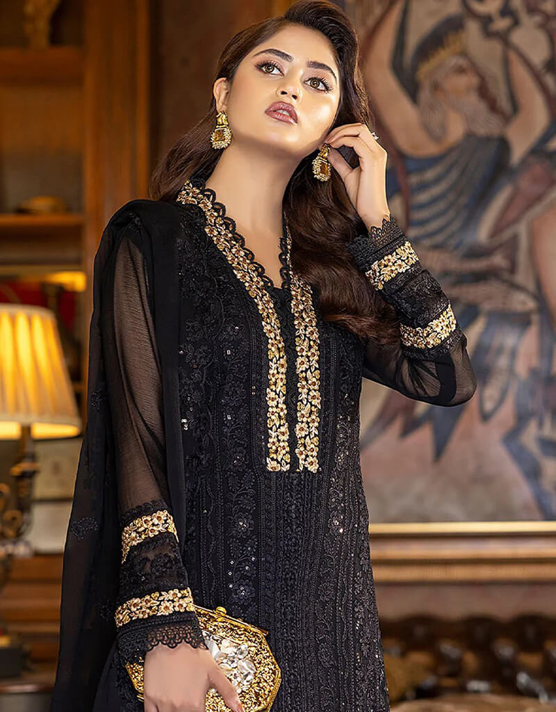 Elegant Black Fox Georgette Pant Salwar Suit for Women - Traditional Indian Ethnic Wear for Weddings, Festivals & Special Occasions