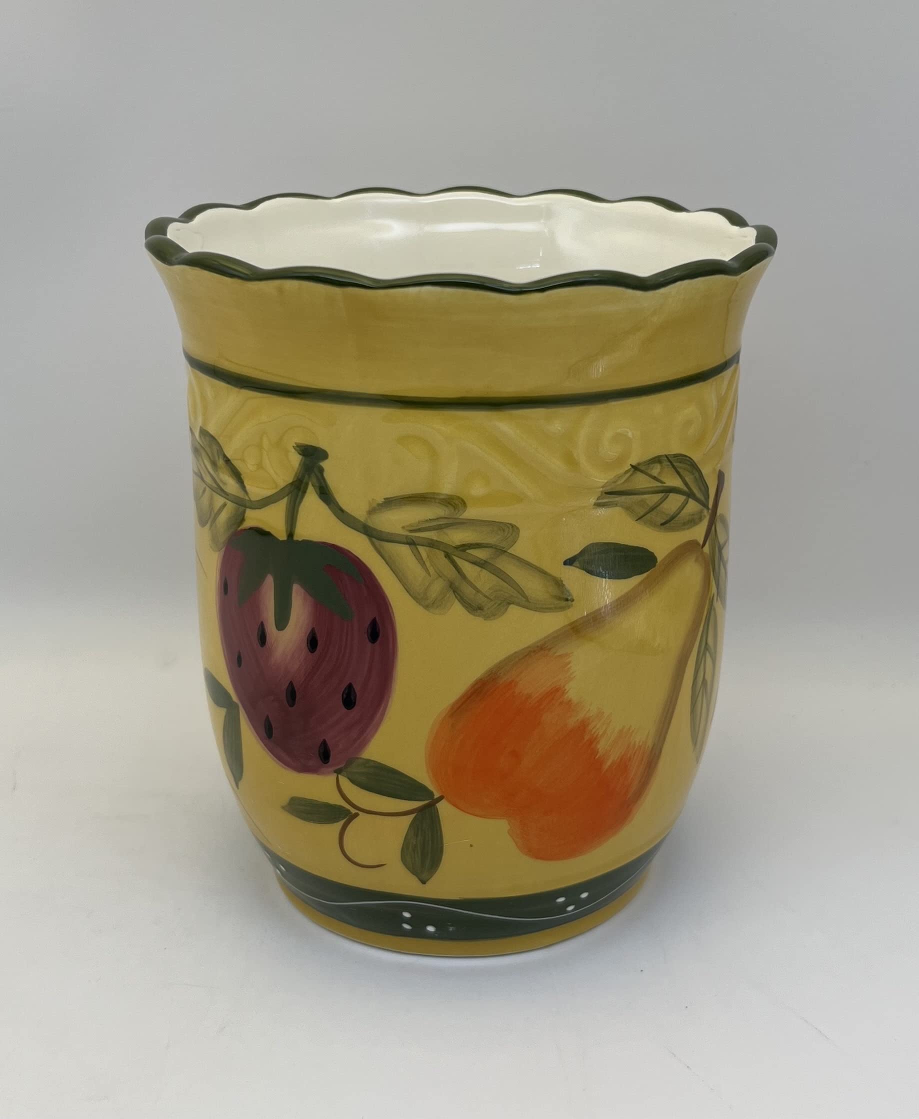 Tuscany Style Hand-Painted Ceramic Fruit Utensil Holder - Decorative Kitchen Countertop Organizer for Spoons, Forks & Cooking Tools | Perfect for Farmhouse, Italian & Rustic Home Decor