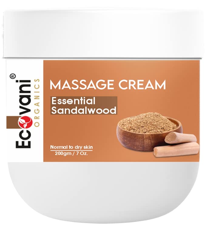 Premium Sandalwood Massage Cream with Sesame Oil, Aloe Vera & Shea Butter - 200g for Healthy, Nourished & Brighter Skin - Ideal for Relaxing Massage, Spa Treatments & Daily Skincare Routine