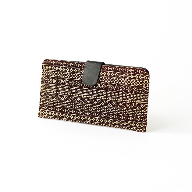 Premium Japanese Deerskin Leather Long Wallet with Urushi Lacquer & Tsumugi Silk Pattern - Handcrafted in Japan | Elegant Dusky Purple | Perfect for Business & Luxury Gift Giving