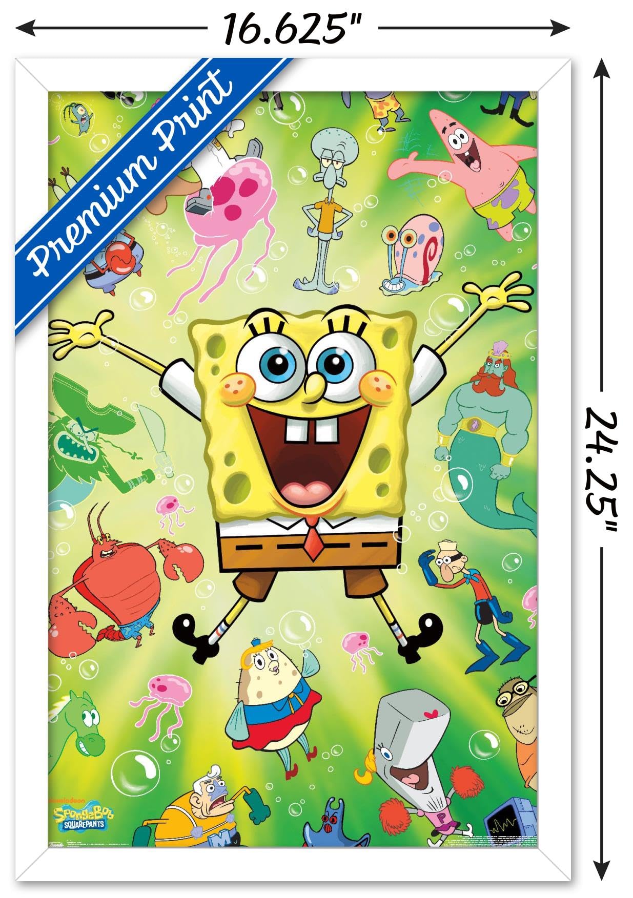 Trends International Nickelodeon SpongeBob SquarePants Burst Wall Poster - 14.725 x 22.375 Inches, White Framed Version - Perfect for Kids' Room Decor, Birthday Gifts & Cartoon Lovers