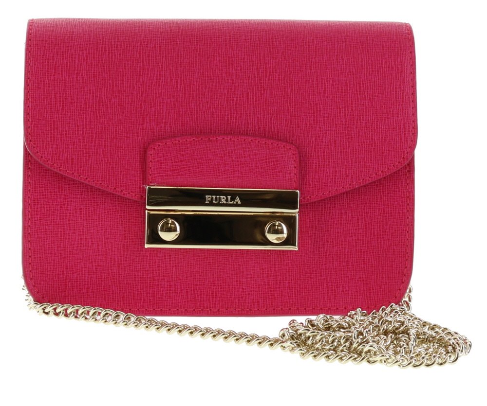 Furla Julia Saffiano Leather Mini Crossbody Bag for Women - Glossy Pink with Gold Hardware | Perfect for Everyday Use, Date Night & Travel Accessories