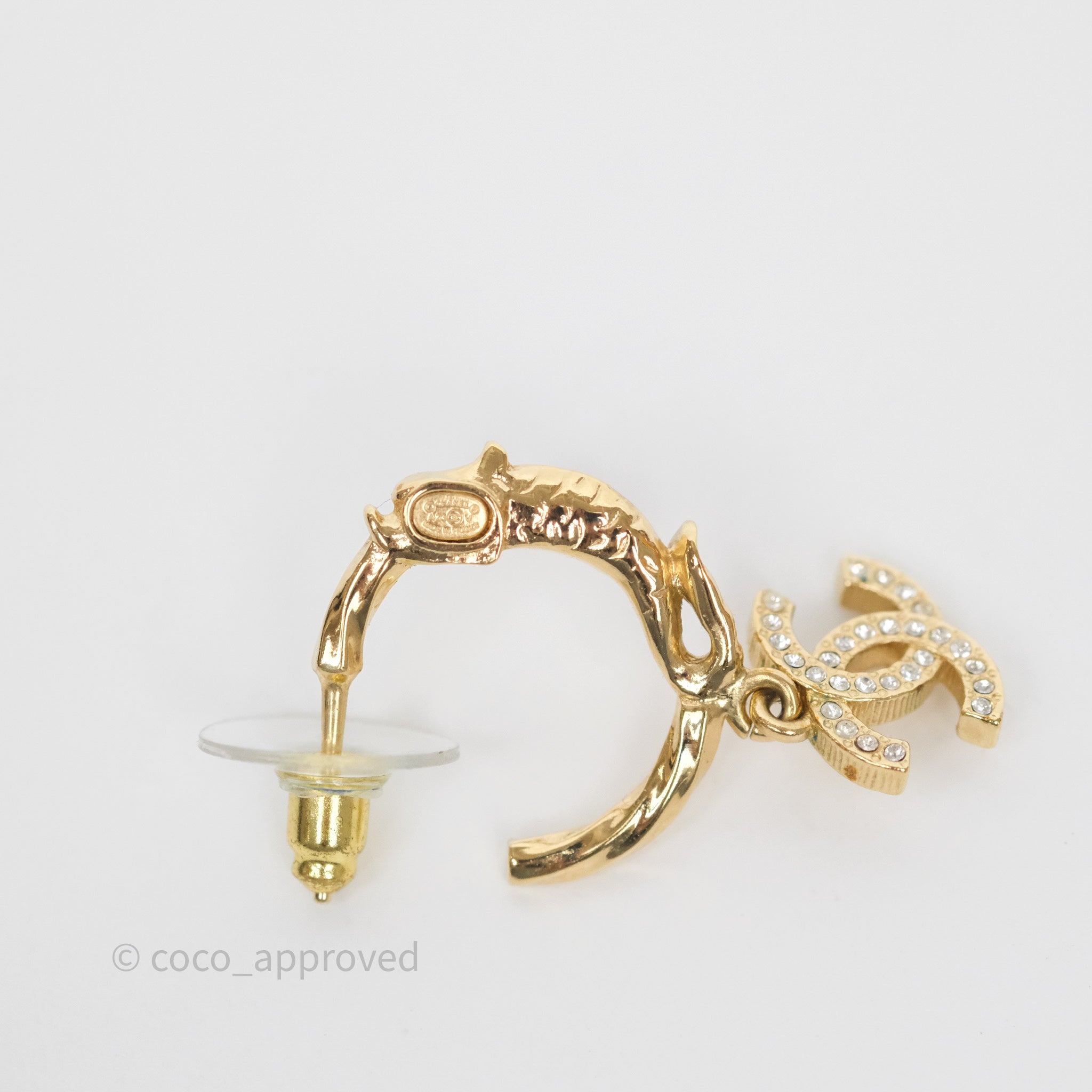 Chanel CC Crystal Hoop Earrings for Women - 23V Gold Tone Luxury Fashion Jewelry - Perfect for Parties, Weddings & Special Occasions