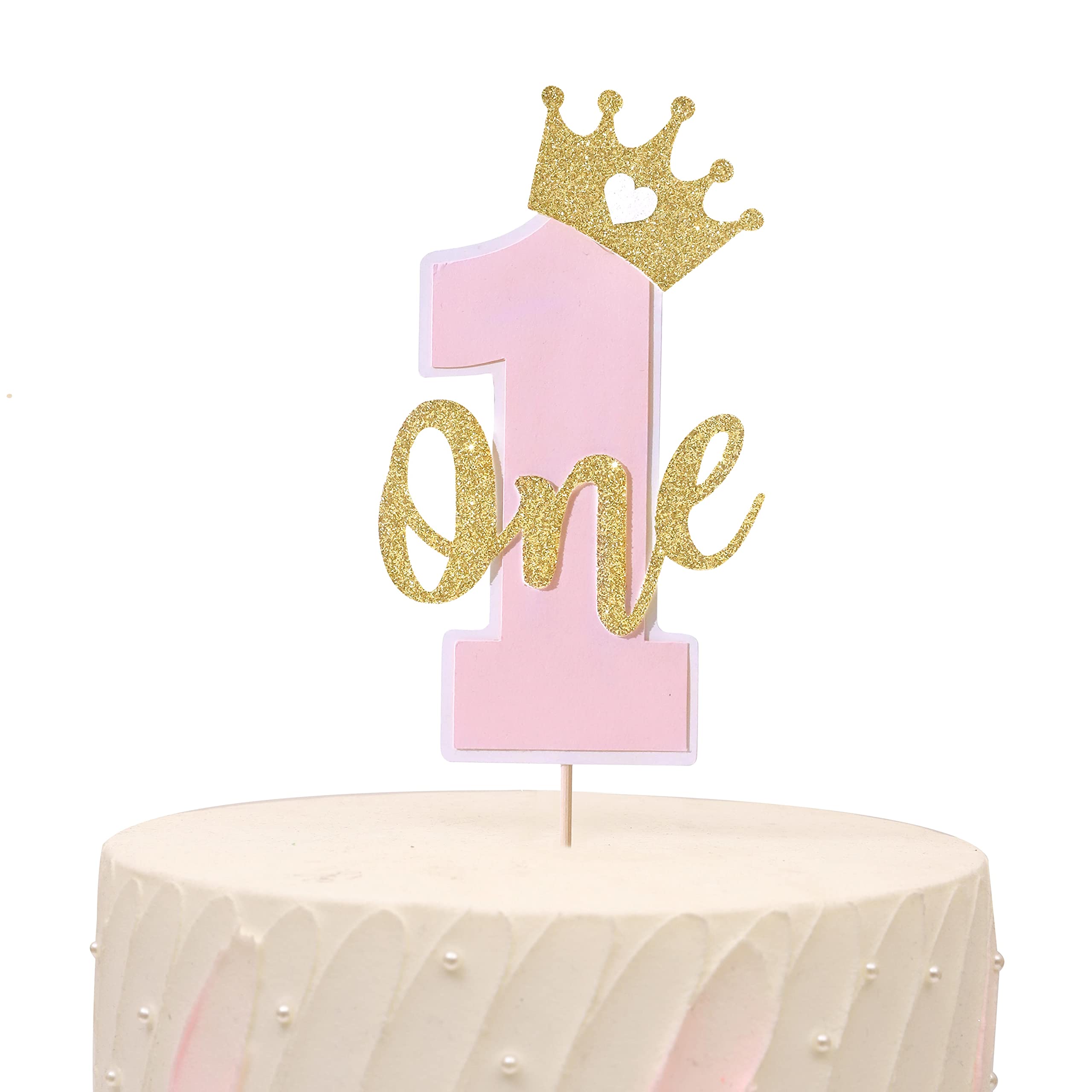 Pink and Gold 1st Birthday Cake Topper for Baby Girls - Elegant First Birthday Cake Decoration with Cake Smash Props | Perfect for 1 Year Old Birthday Parties, Baby Showers & Photo Shoots