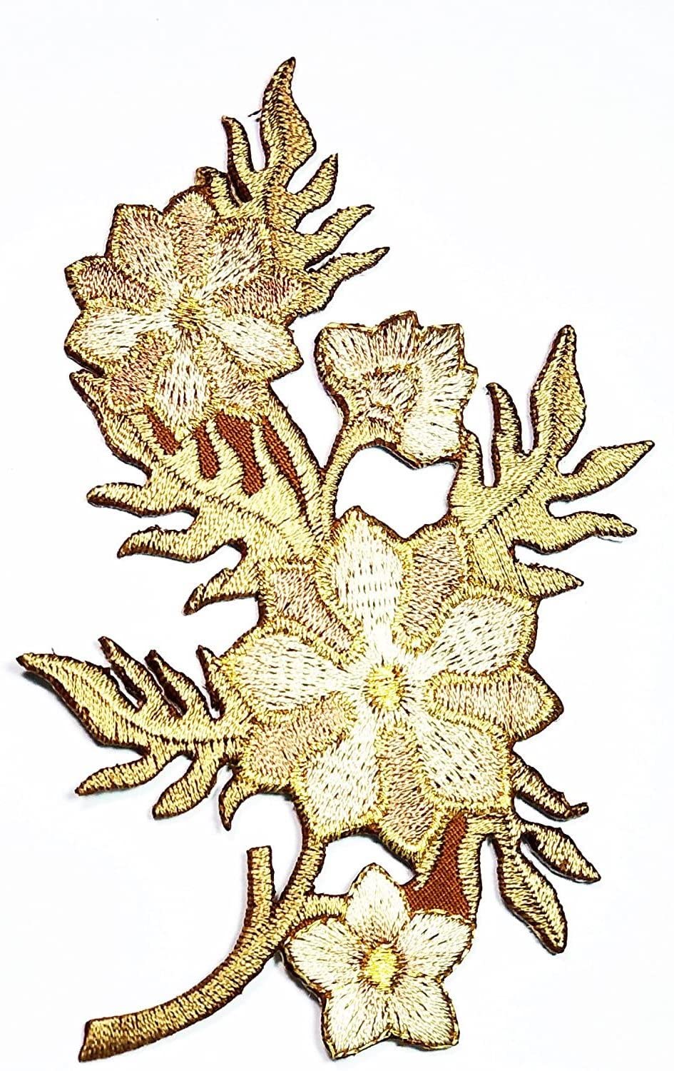 Beautiful Brown Wild Flower Embroidery Iron On Patches for Jackets, Bags & Jeans - HHO Floral Applique Patch for DIY Clothing & Accessories - Perfect for Denim Jackets, Backpacks & DIY Fashion Projects
