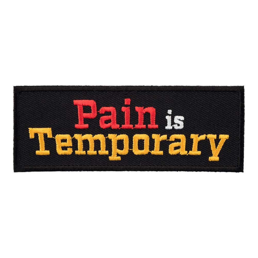 Motivational Iron-On Patch - 'Pain is Temporary' Red & Yellow Embroidered Patch for Jackets, Bags & Hats | Inspirational Sew-On Badge for DIY Crafts, Backpacks & Denim