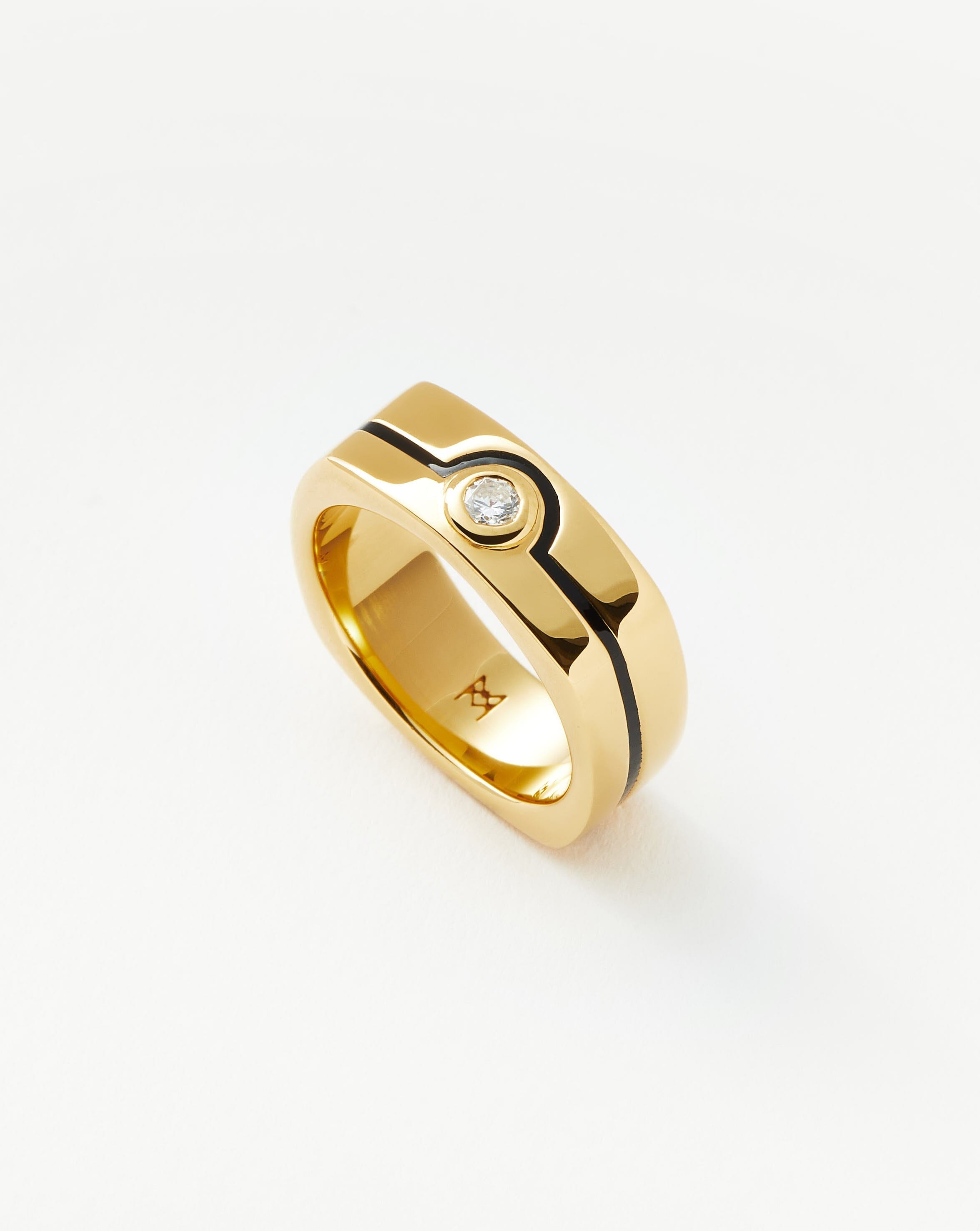 18K Gold Plated Cubic Zirconia Wide Band Ring - Elegant Enamel & Stone Statement Jewelry for Women | Perfect for Weddings, Anniversaries & Special Occasions