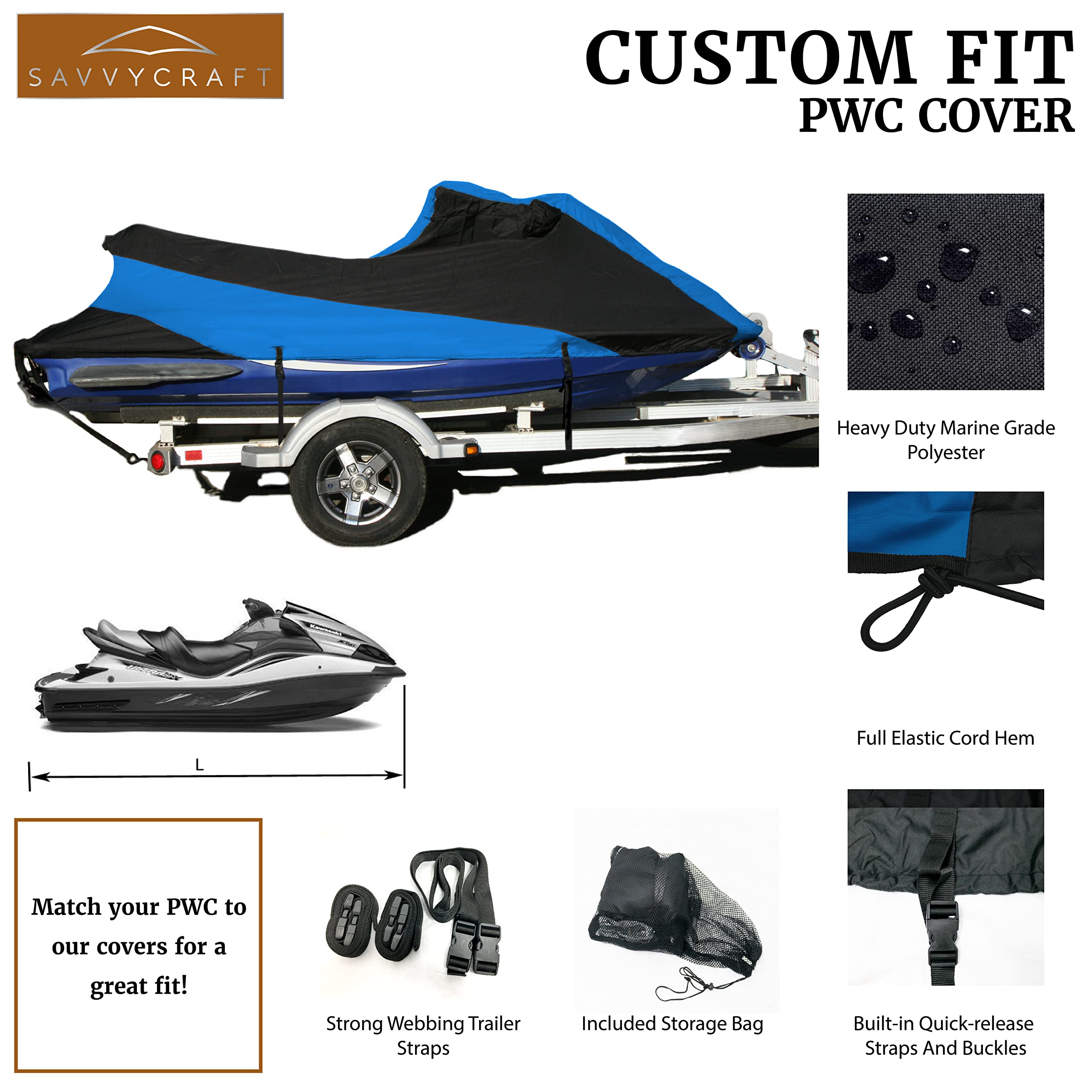 Savvycraft Waterproof Jet Ski Cover for 2004-2005 Sea-Doo XP - Heavy Duty Trailerable Protection - Perfect for Storage & Transport in Harsh Weather Conditions