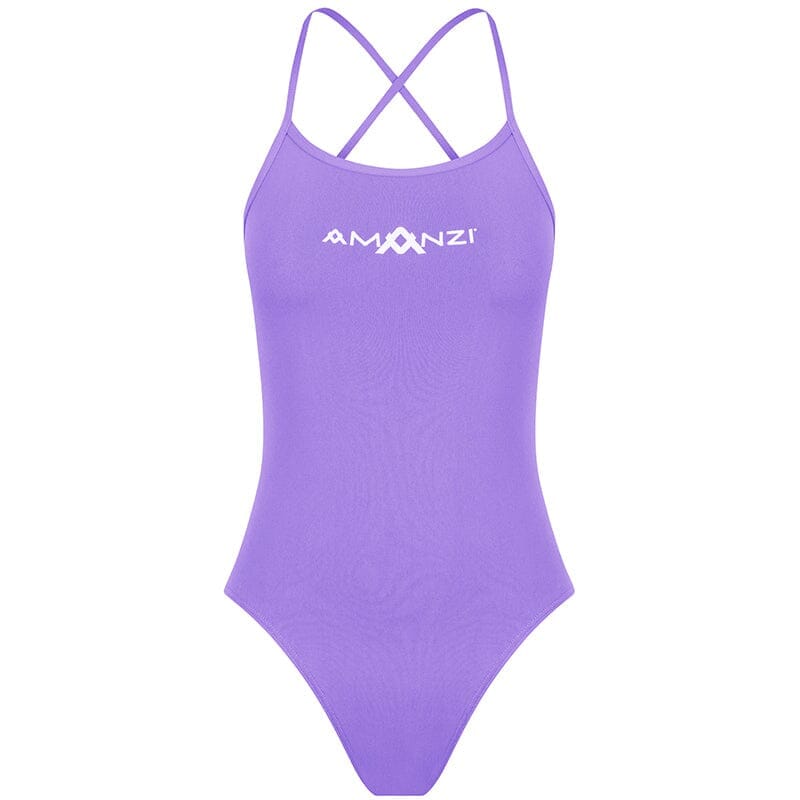 AMANZI Women's One Piece Tie Back Swimsuit - Floral Iris Print Bathing Suit for Beach, Pool & Vacation | Sexy High Cut Swimwear for Women