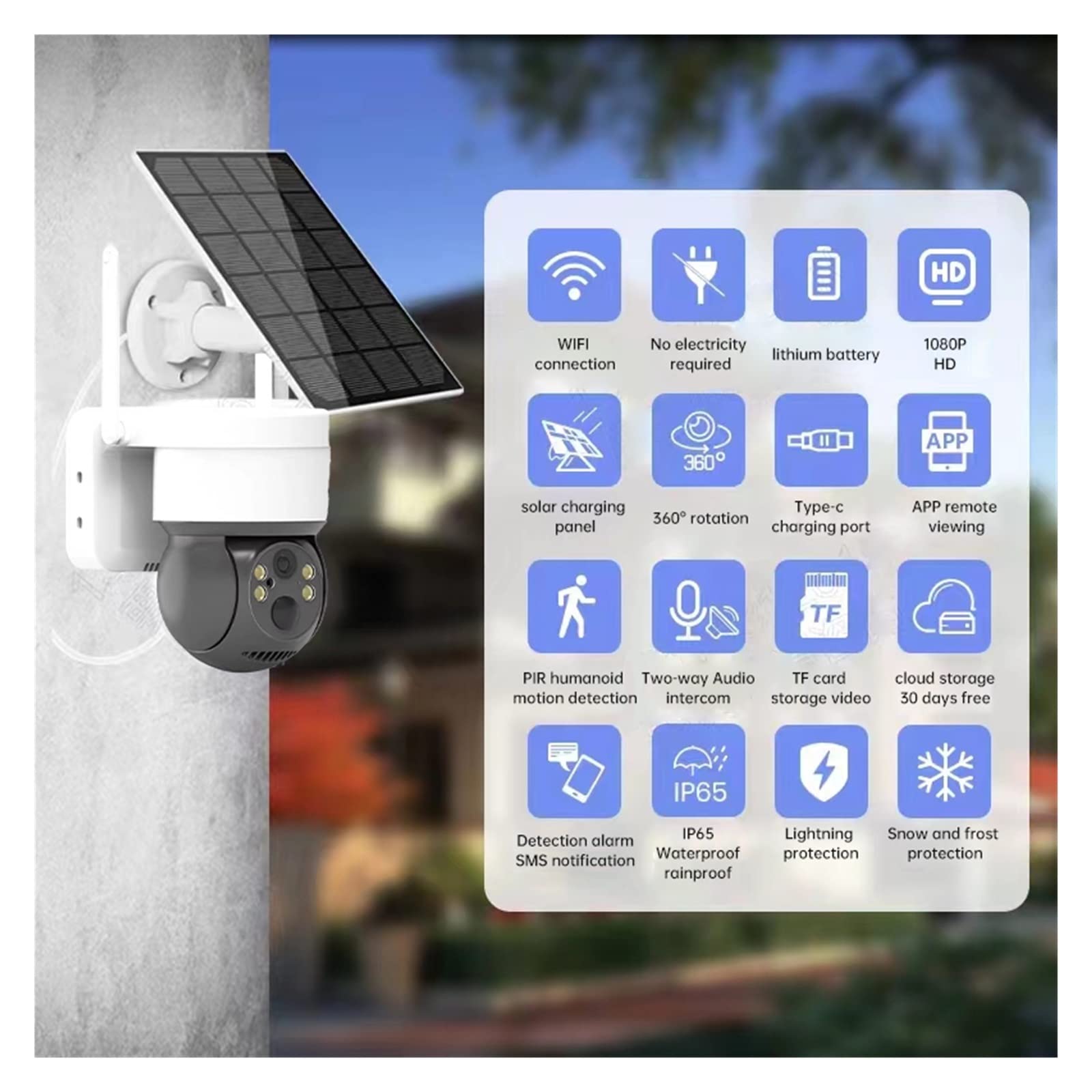 MZZYG Solar Security Camera 2.5K 4MP - Wireless Outdoor WiFi Surveillance Camera with Long Battery Life & IP65 Weatherproof - Perfect for Home, Garage, Yard & Business Security Monitoring