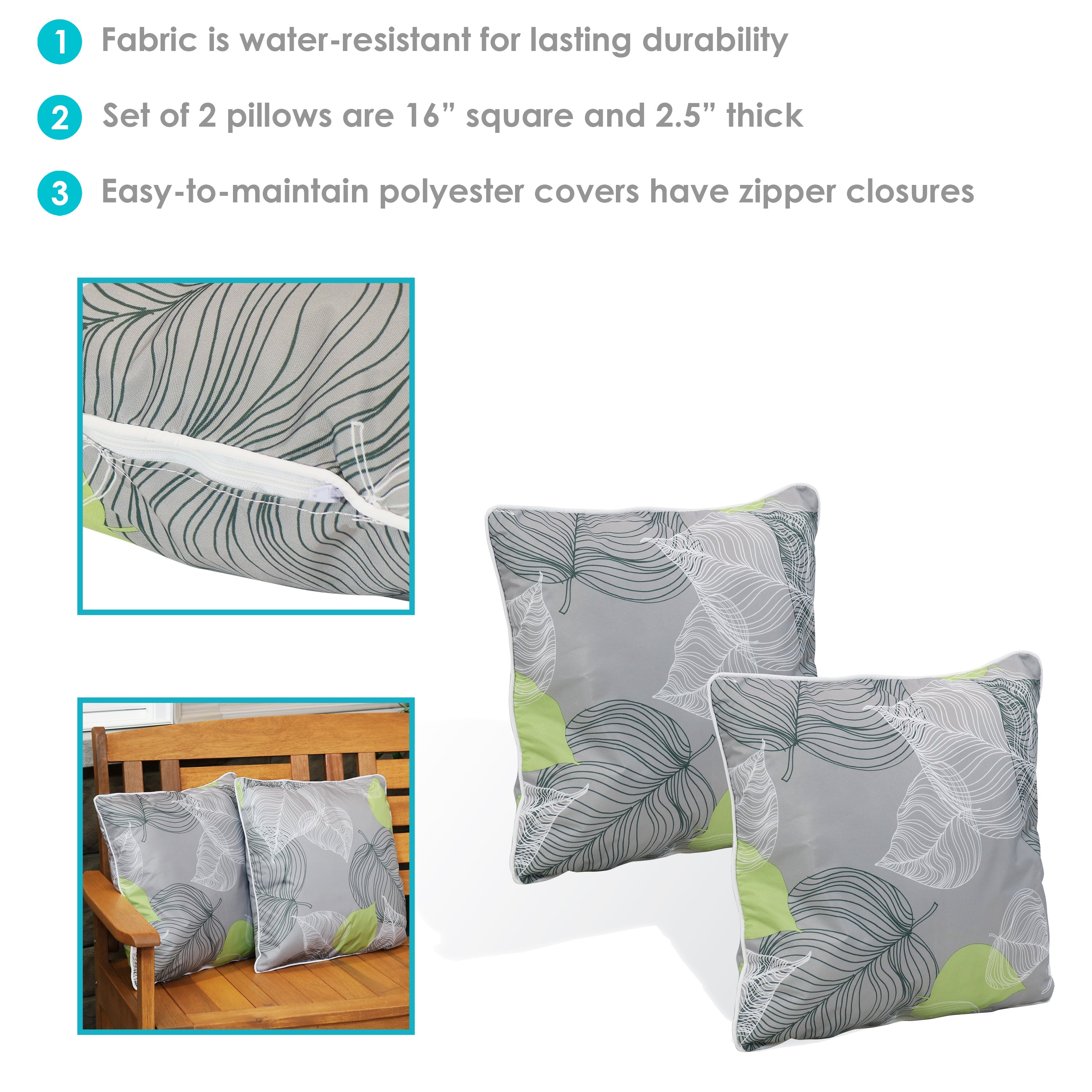 Stylish Sunnydaze Polyester Outdoor Decorative Throw Pillows Set of 2 - Waterproof & UV Resistant for Patio, Garden, Poolside & Porch Decor