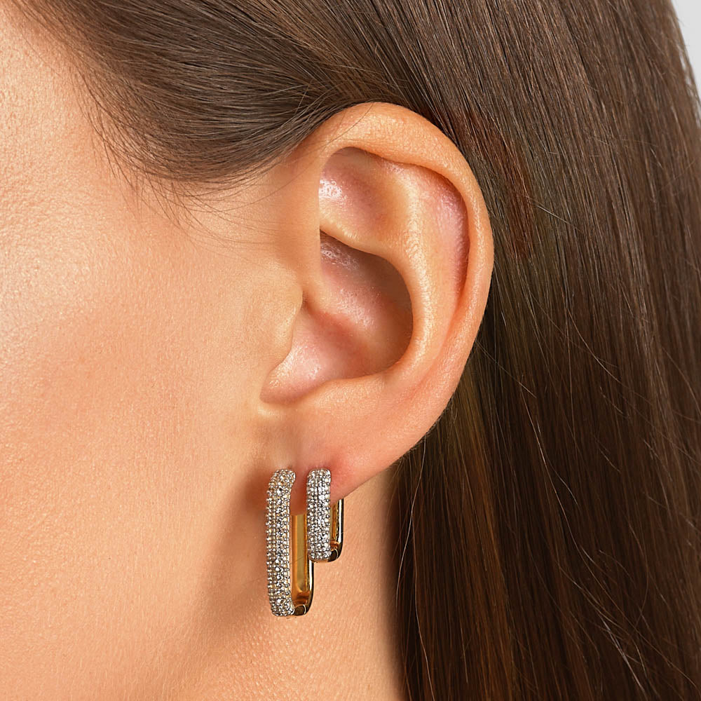 14K Gold White Topaz Mini Pave Paperclip Earrings - Elegant Dangle Earrings for Women, Perfect for Wedding, Party & Everyday Wear