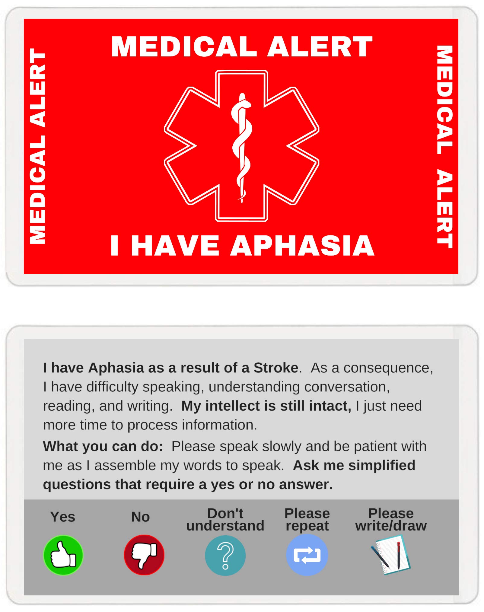 Aphasia Medical Alert Communication Wallet Card (Red) for Stroke Patients - Essential Emergency ID for Speech Impairment & Health Safety