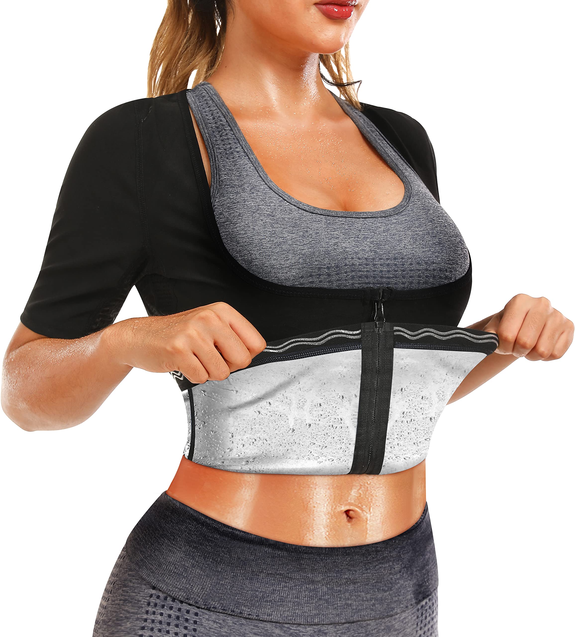 Women's Sauna Shirt for Weight Loss - Waist Trainer Sweat Vest with Zipper - Workout Body Shaper for Sauna, Gym & Fitness Training