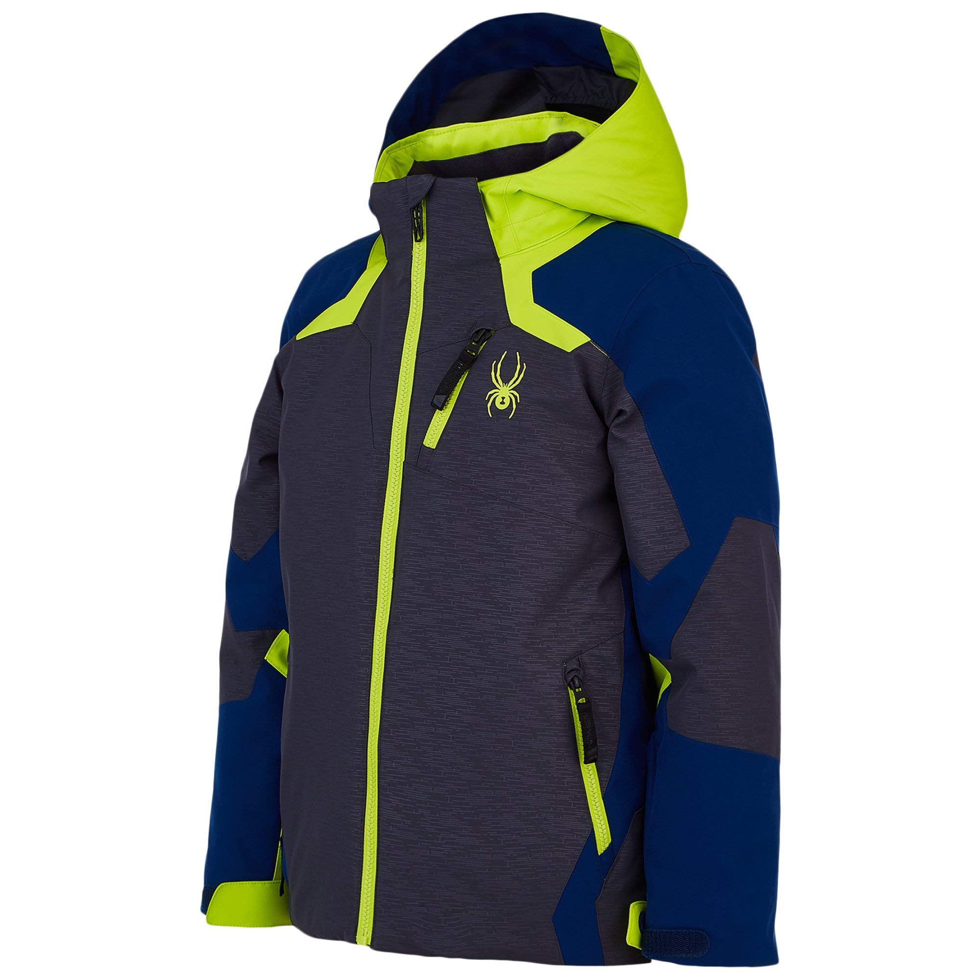 Spyder Boys' Leader Jacket for Kids - Linear Emboss Ebony - Waterproof Winter Coat for Snowboarding & Outdoor Activities (Size 10 Big Kids)