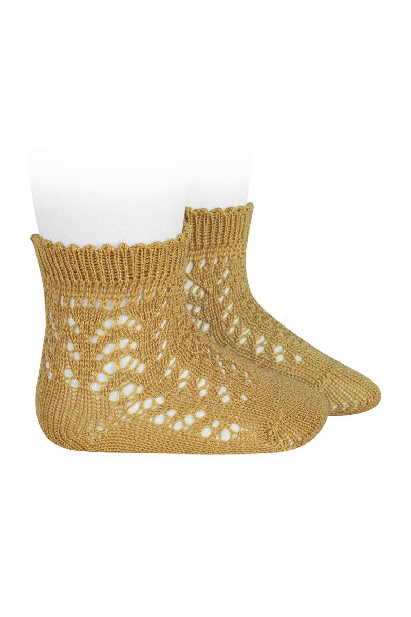 Mustard Yellow Ankle Socks with Openwork Design - Breathable & Stylish for Women - Perfect for Casual Wear, Sneakers, and Summer Outfits