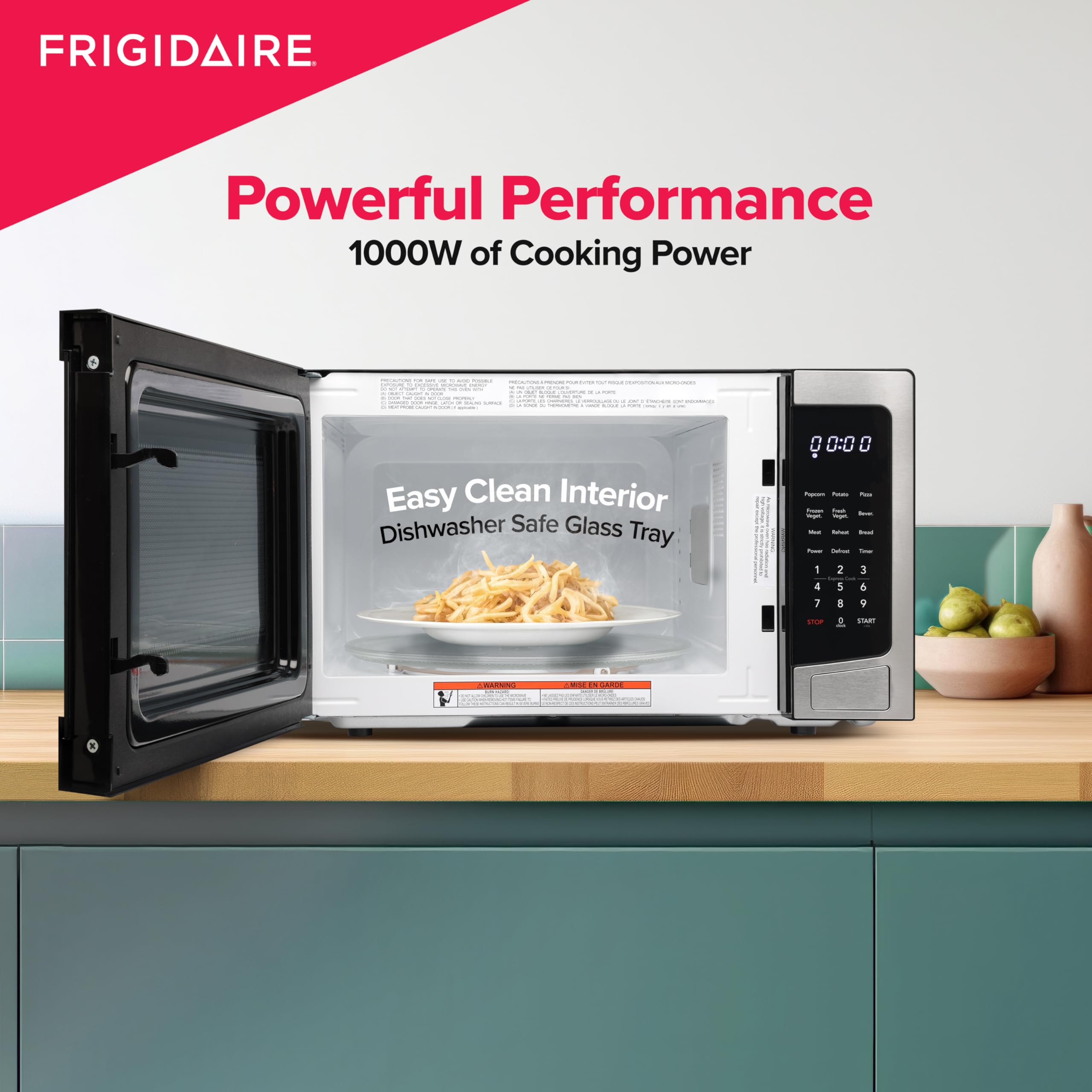 FRIGIDAIRE 1.1 Cu Ft Stainless Steel Microwave Oven - 1000W, Multi-Function, Programmable for Quick Heating & Defrosting | Perfect for Small Kitchens, Dorms & Offices