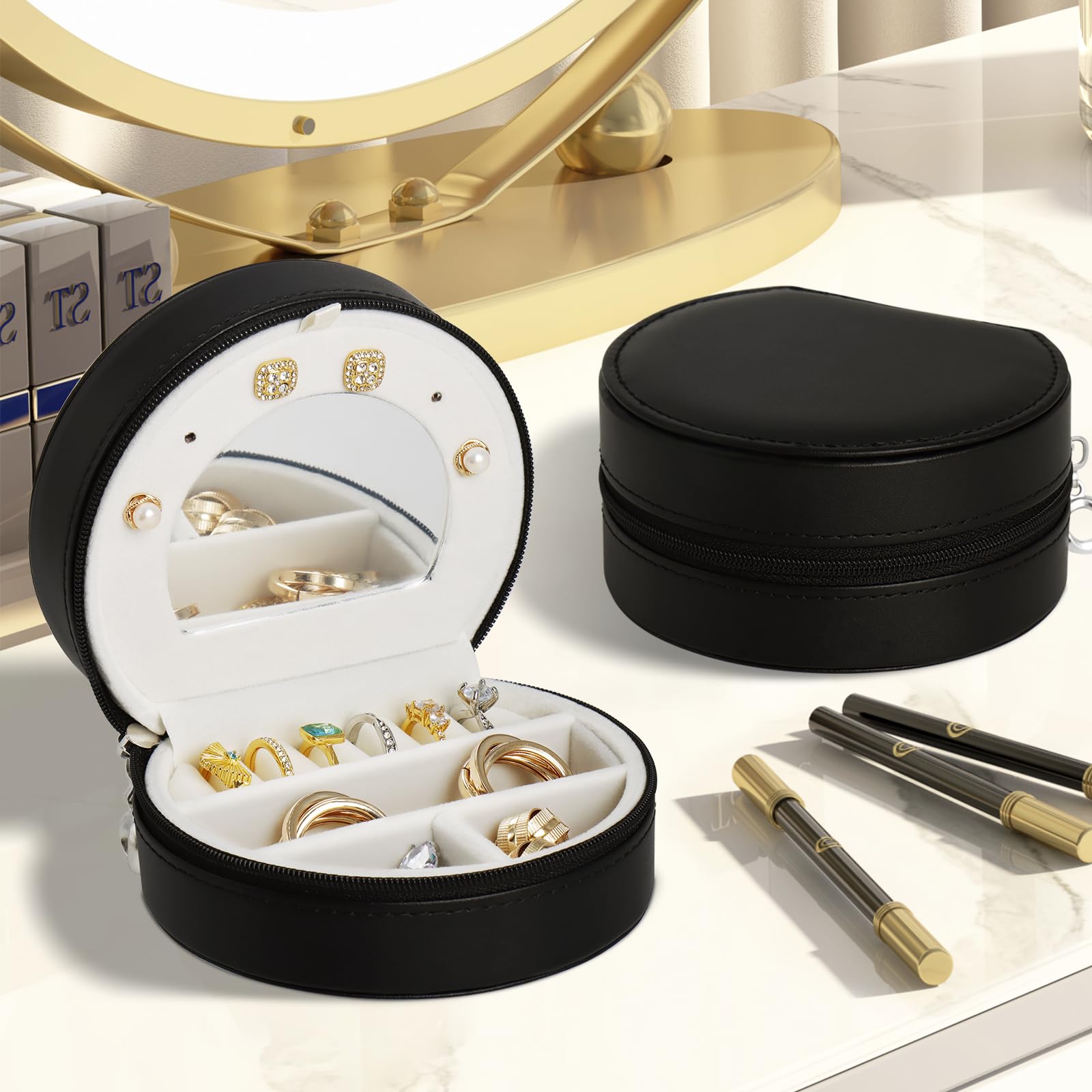 PU Leather Travel Jewelry Organizer Case for Women - Compact Jewelry Box with Mirror, Portable Jewelry Storage - Perfect for Travel, Birthday & Mother's Day Gifts | Great for Vacations, Business Trips & Daily Use