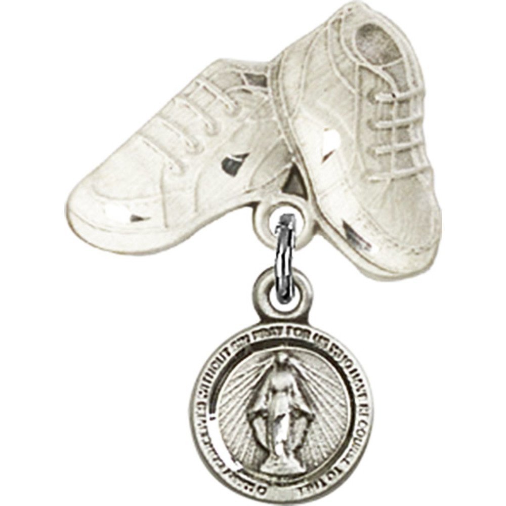 925 Sterling Silver Baby Badge with Miraculous Charm & Baby Boots Pin - 7/8