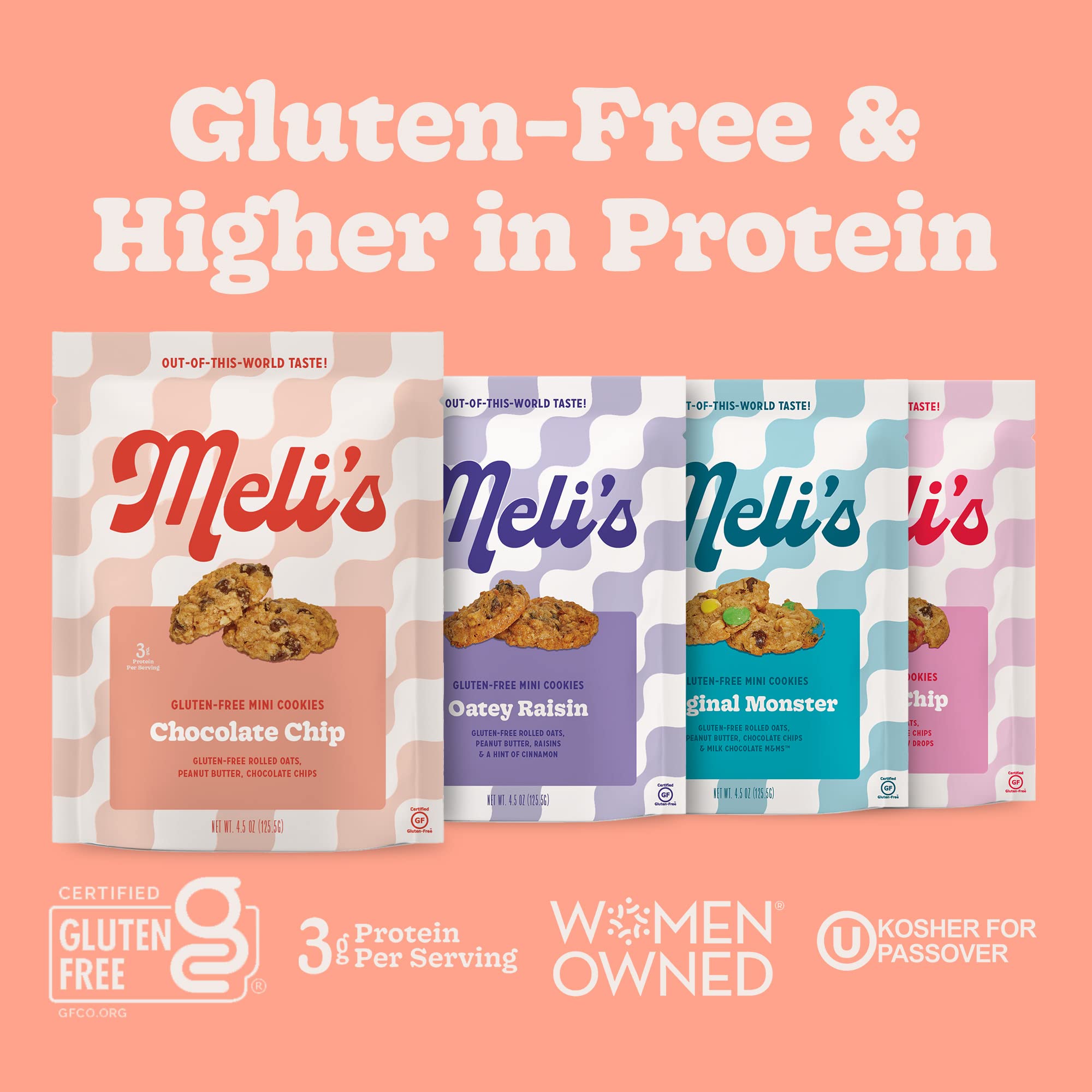 Meli’s Mini Cookies - Gluten Free Chocolate Chip Cookies, Vegan & Plant Based Snacks with Peanut Butter & Rolled Oats - Crunchy Healthy Kids Snacks for School Lunch, Sweet Treats & On-the-Go - 3 Pack Bundle (Perfect for Lunchboxes, After-School Snacks & Travel)