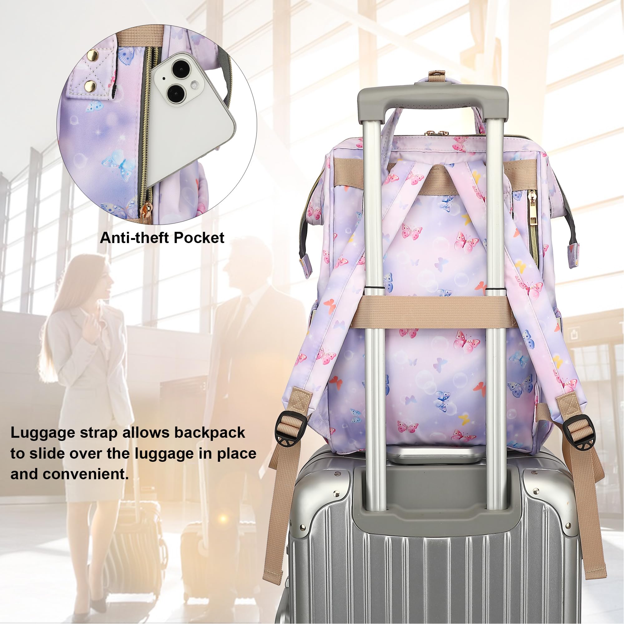 Butterfly Women Laptop Backpack 15.6 Inch for Work, School & Travel