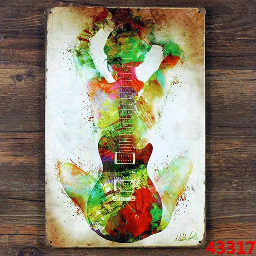 Vintage Creative Guitar Metal Tin Sign - Retro Music Wall Art Decor for Bars, Cafes, and Music Rooms - Perfect for Home, Office, and Restaurant Decoration