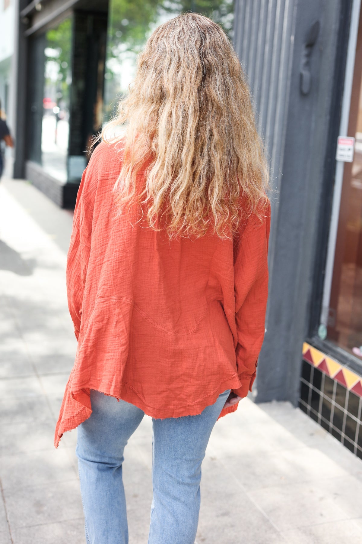 Stylish Rust Button Down Sharkbite Cotton Tunic Top for Women | Comfortable Everyday Wear | Perfect for Office, Casual Outings & Date Nights
