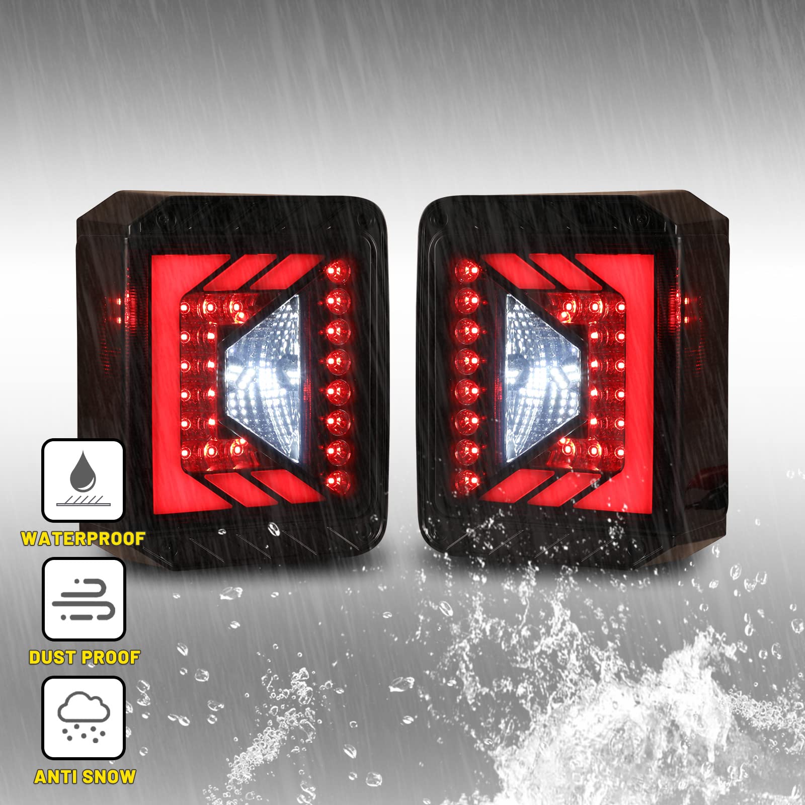 AUTOWIKI LED Tail Lights for Jeep Wrangler JK JKU 2007-2018 - Black Housing Smoke Lens Replacement Taillight Assembly (1 Pair) - Perfect for Off-Roading, Night Driving & Vehicle Customization