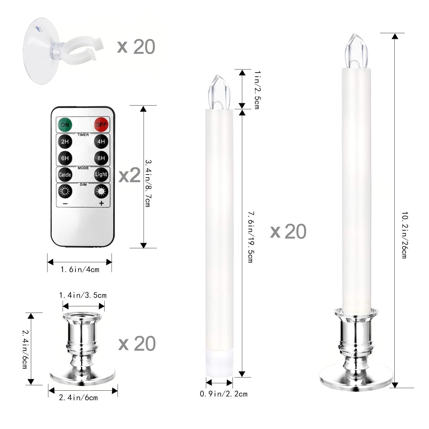 YAUNGEL 20 Pack LED Window Candles - Battery Operated Christmas Candles with Remote Timer & Suction Cups - Silver Electric Candle Lights for Holiday Decor - Perfect for Christmas, Winter, and Home Decoration