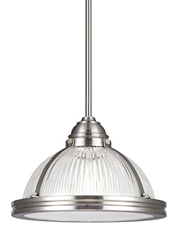 Sea Gull Lighting 65060-962 Modern Brushed Nickel Single Light Pendant Fixture for Kitchen Island, Dining Room or Entryway