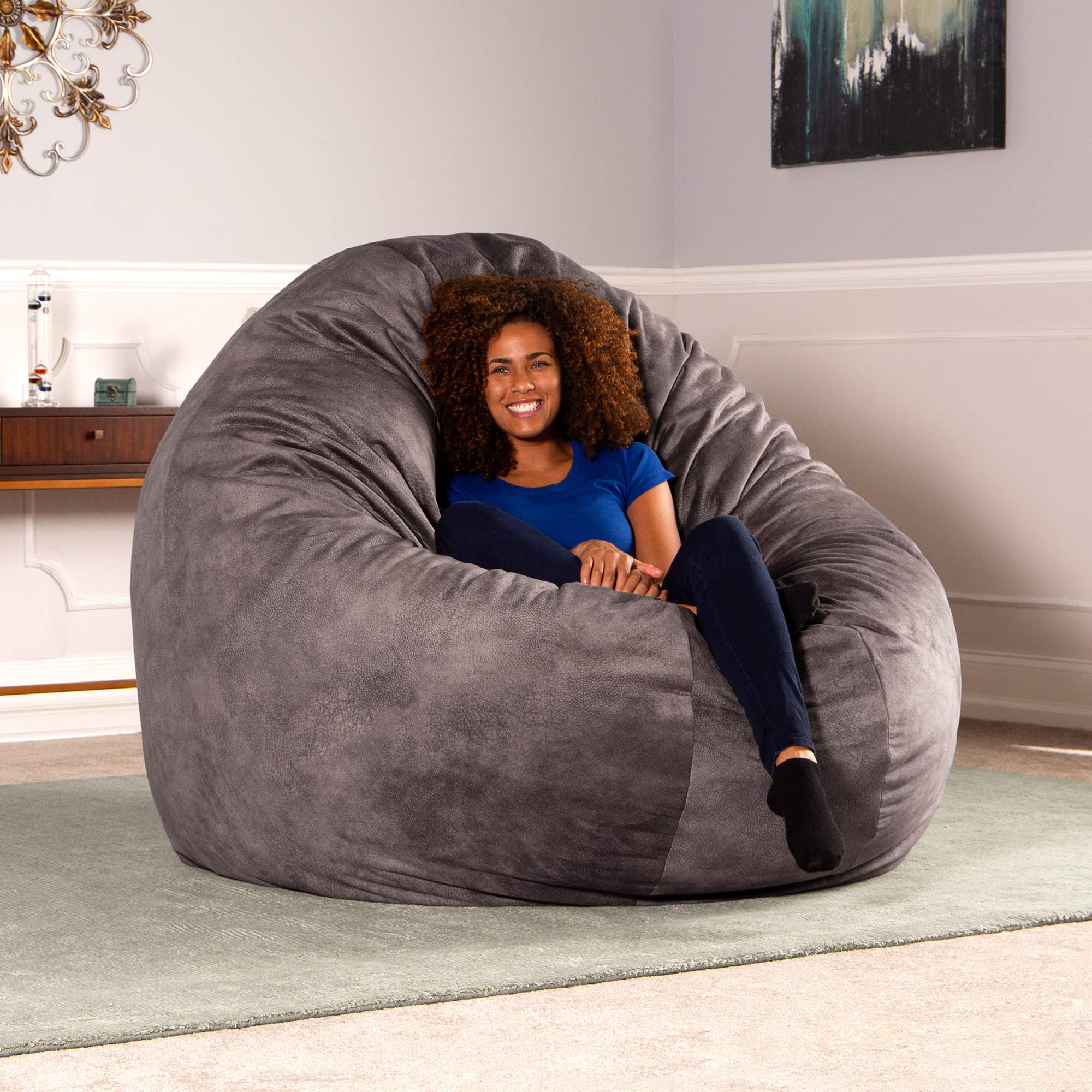Jaxx 6 Foot Cocoon - Premium Oversized Bean Bag Chair for Adults - Soft Microvelvet Fabric in Pewter Gray - Perfect for Lounging, Gaming & Relaxation in Living Room or Bedroom
