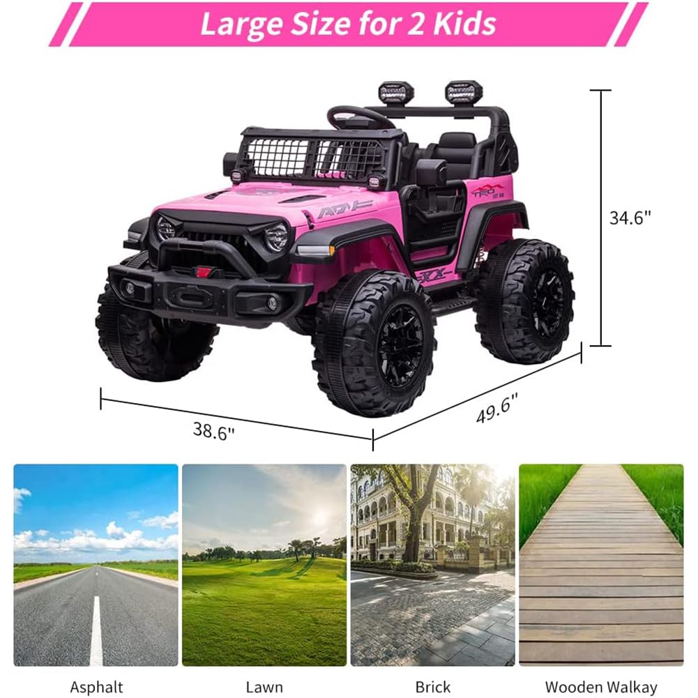 GARVEE 24V 2-Seater Electric Ride-On Truck Toy for Kids Ages 3-8 - Pink Battery Powered Car with Remote Control & Extra Wide 20
