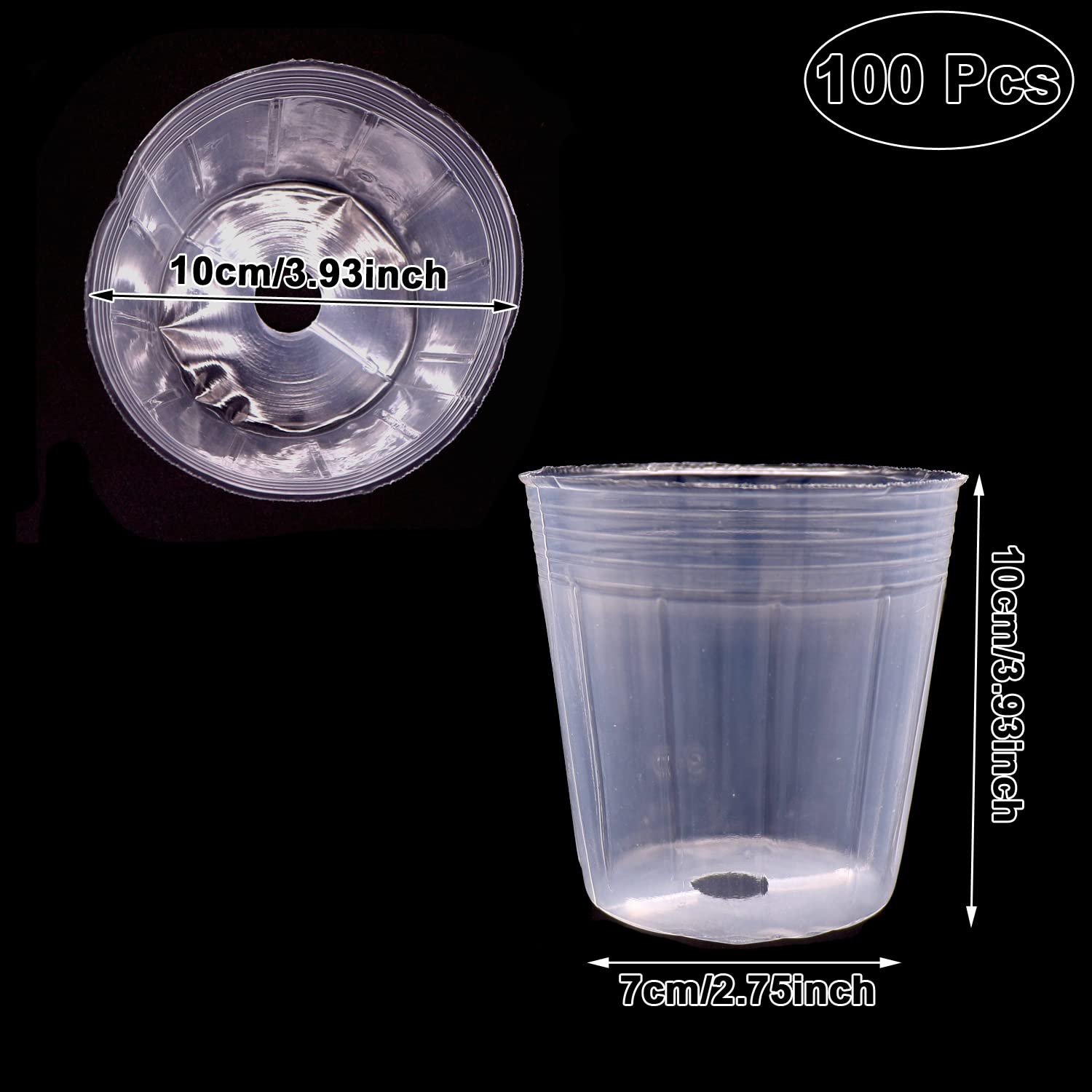 4 Inch Clear Plastic Plant Pots - 100 Pack Transparent Nursery Containers for Seedlings, Succulents, Vegetables & Flowers | Indoor/Outdoor Gardening, Transplanting, Seed Starting & Home Planting Projects