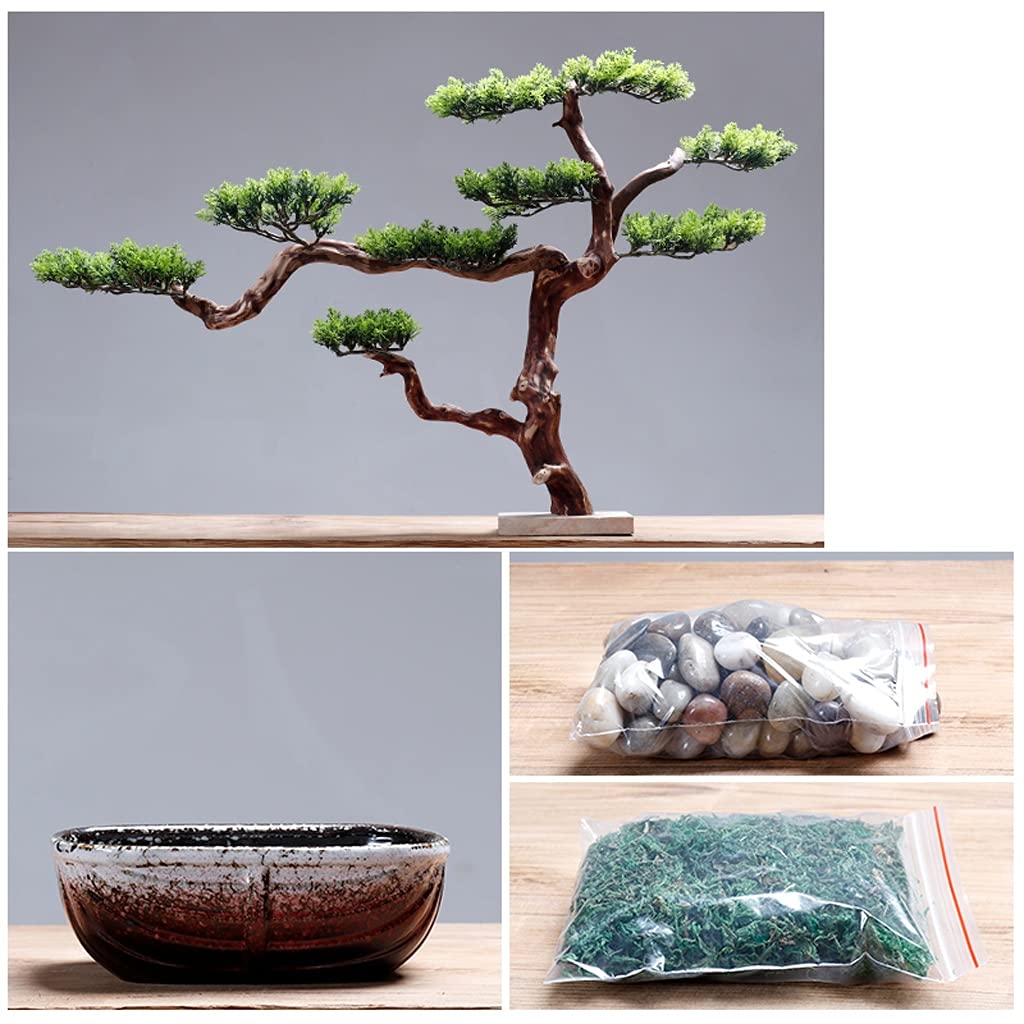 YANLI2233 Realistic Artificial Pine Bonsai Tree - No Watering Fake Plant with Natural Root Art & Ceramic Pot for Home Office Decor | Perfect for Living Room, Study Desk, Reception Area & Zen Spaces