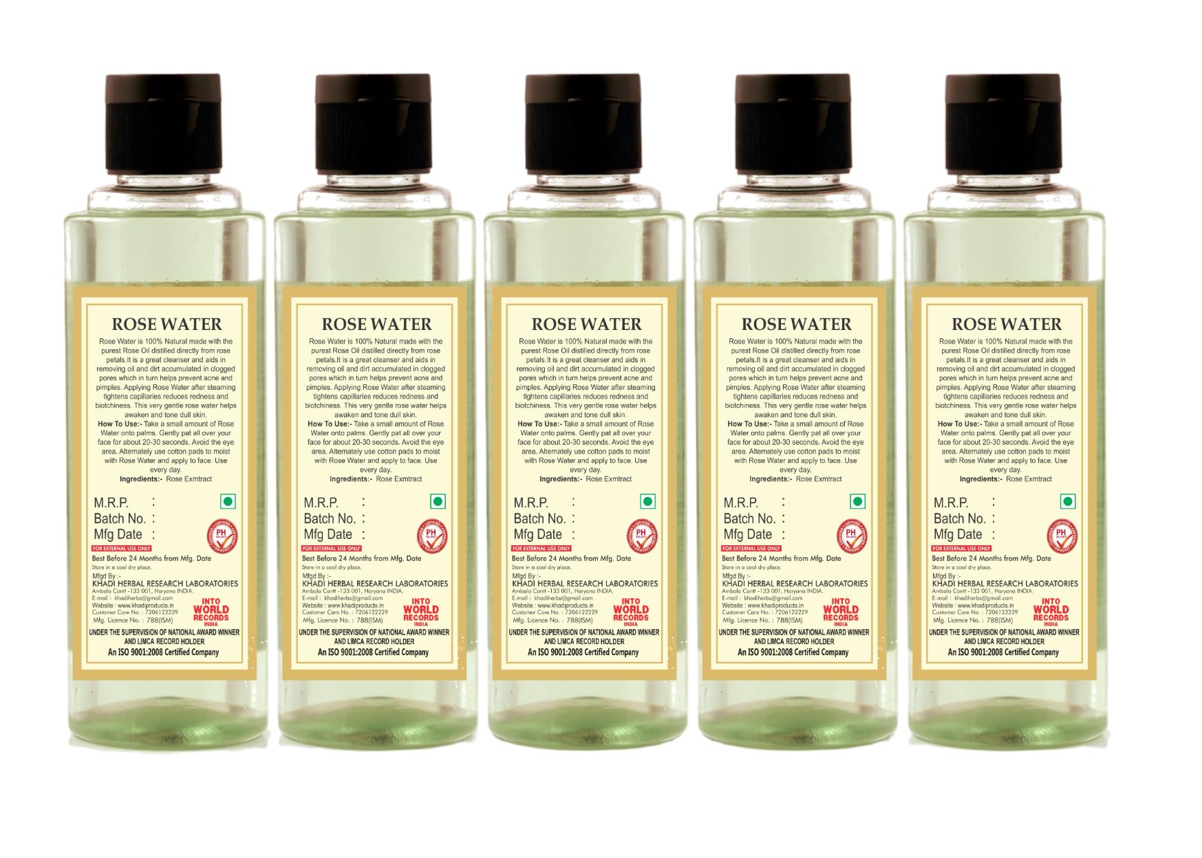 KHADI NATURAL Rose Water Herbal Skin Toner - 210ml (Pack of 5) | Alcohol-Free Facial Mist for Hydration & Glow | Perfect for Daily Skincare, Makeup Setting & Summer Refreshment
