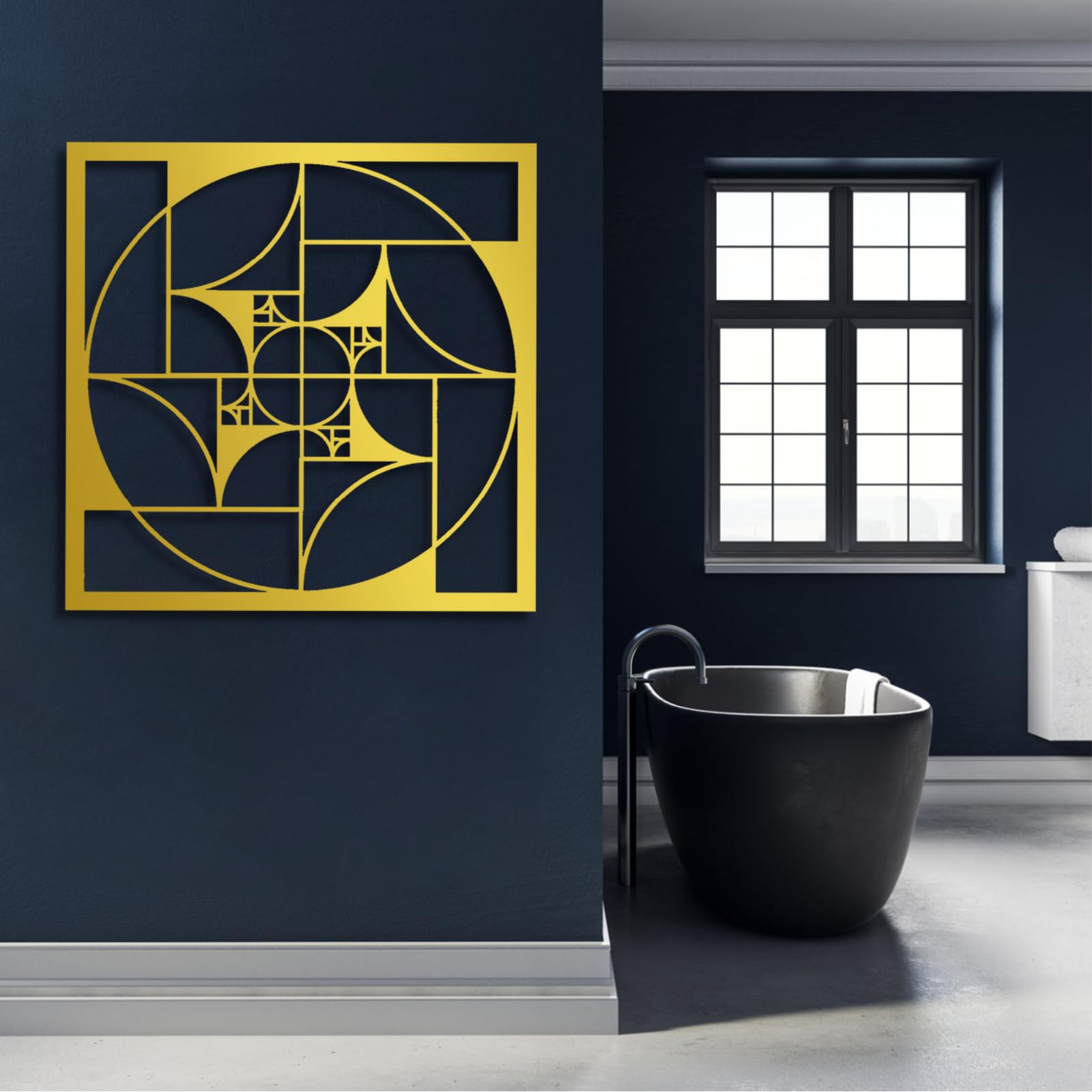 Golden Ratio Metal Wall Art - Fibonacci Spiral Geometric Wall Decor in Gold (24x24 Inch) - Modern Home & Office Decoration for Living Room, Bedroom, Study