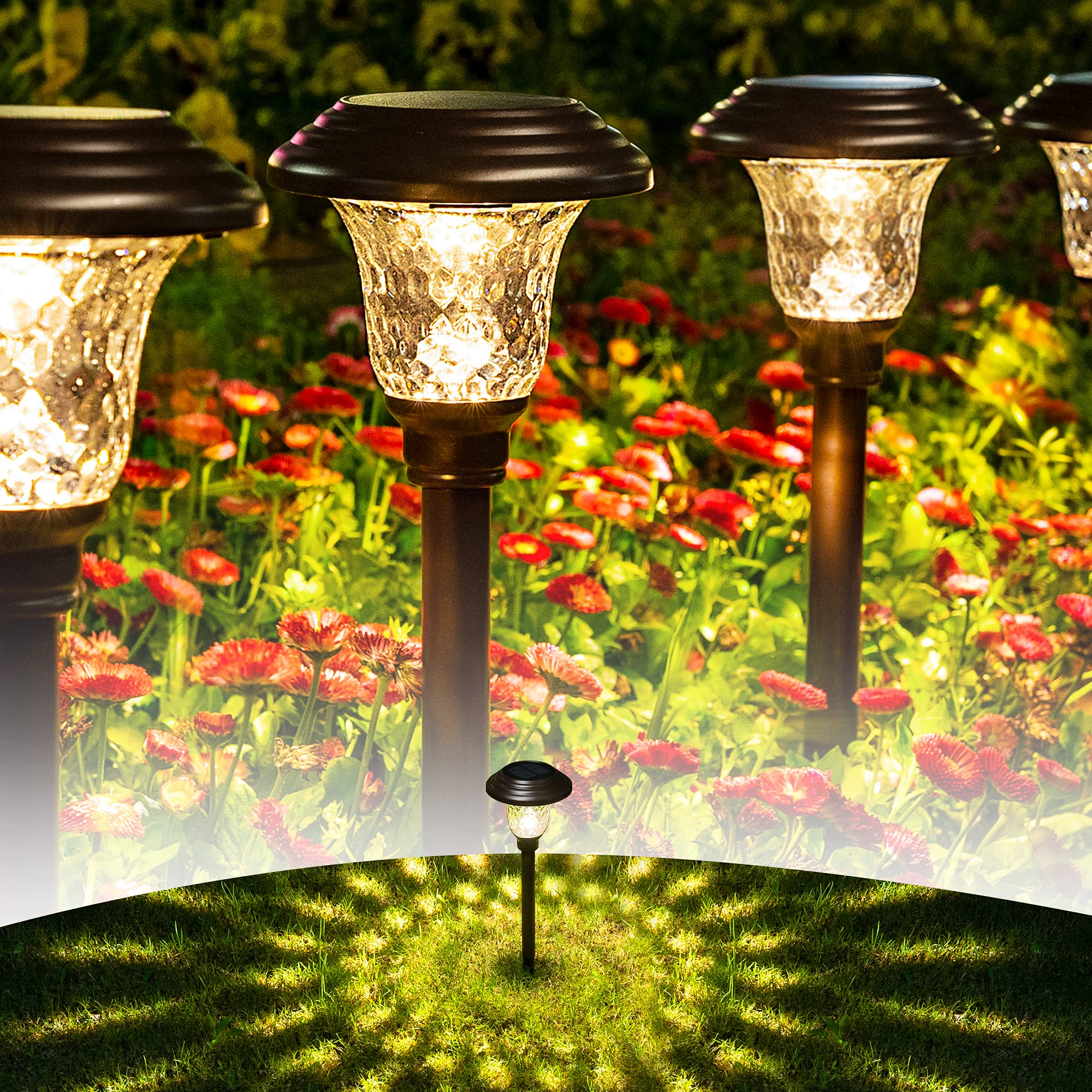 GIGALUMI 8 Pack Solar Pathway Lights Outdoor - Waterproof LED Garden Lights for Yard, Patio, Walkway & Landscape - Warm White Solar Powered Path Lighting (Brown) | Perfect for Driveway, Backyard, Deck & Garden Decor