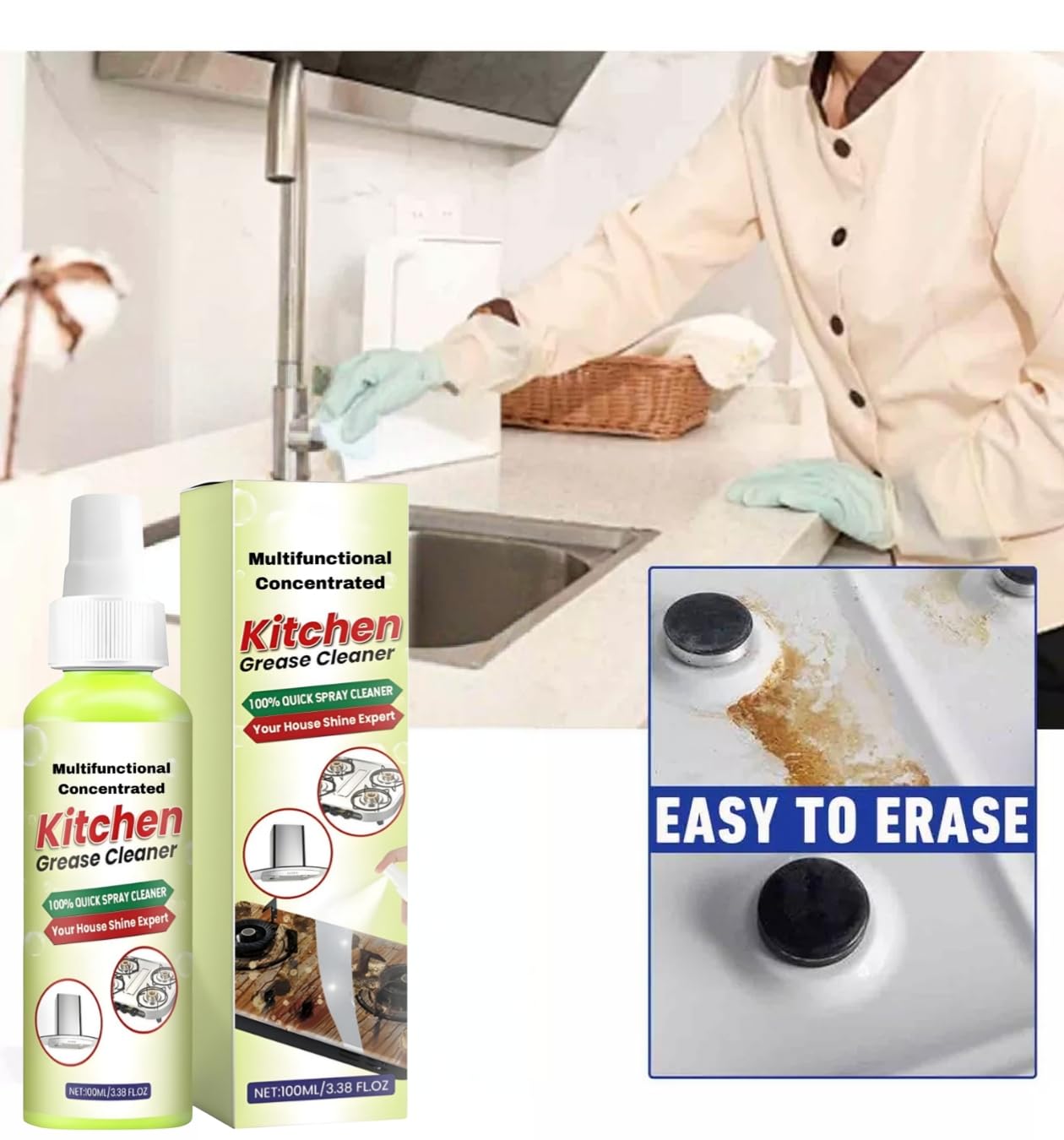 Multifunctional Concentrated Cleansing Lotion - High-Performance Kitchen & Bathroom Cleaner (110ml) | Perfect for Stain Removal, Grease Cutting & Surface Disinfection